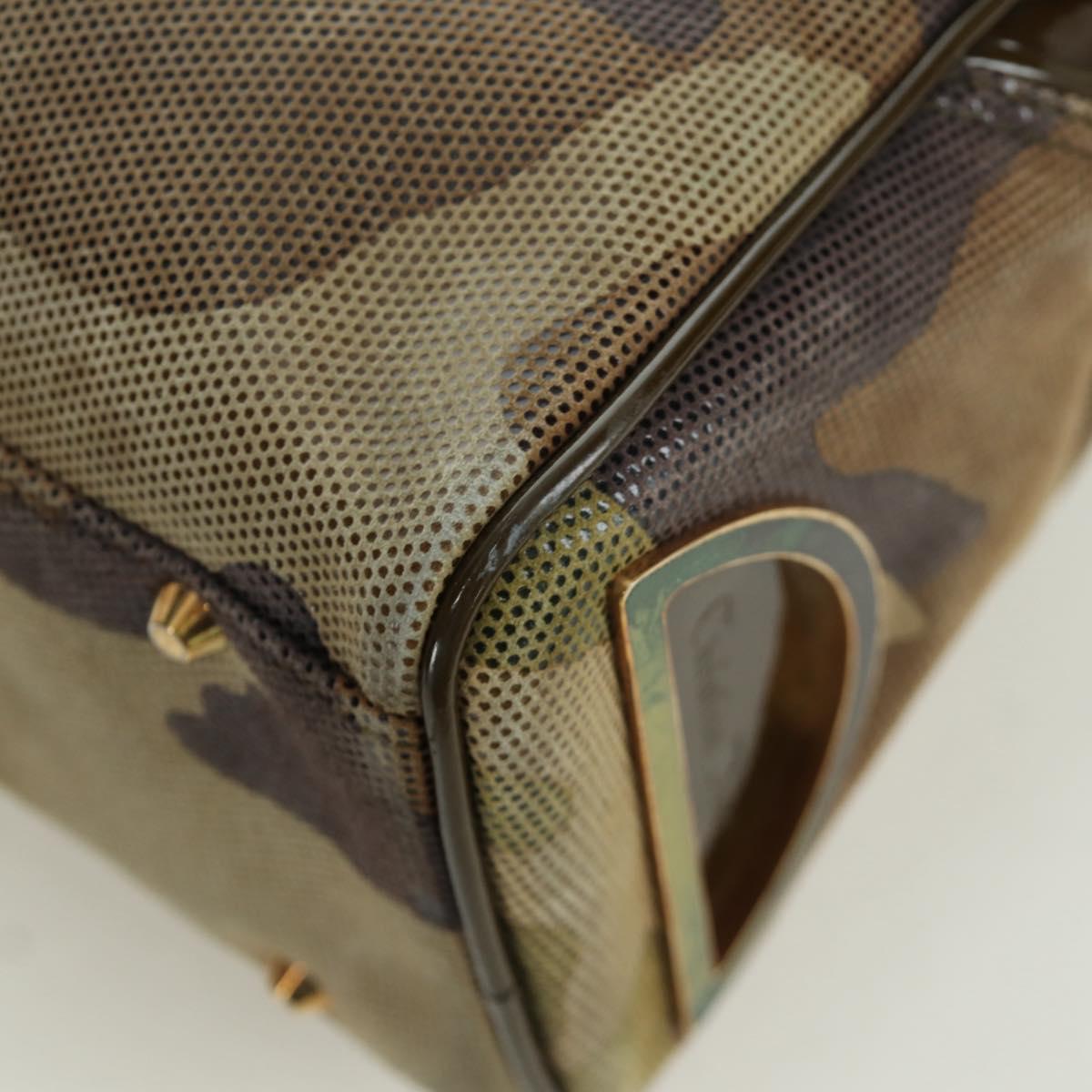 Christian Dior Camouflage Hand Bag Suede Khaki Gold Auth ARZ664SAV