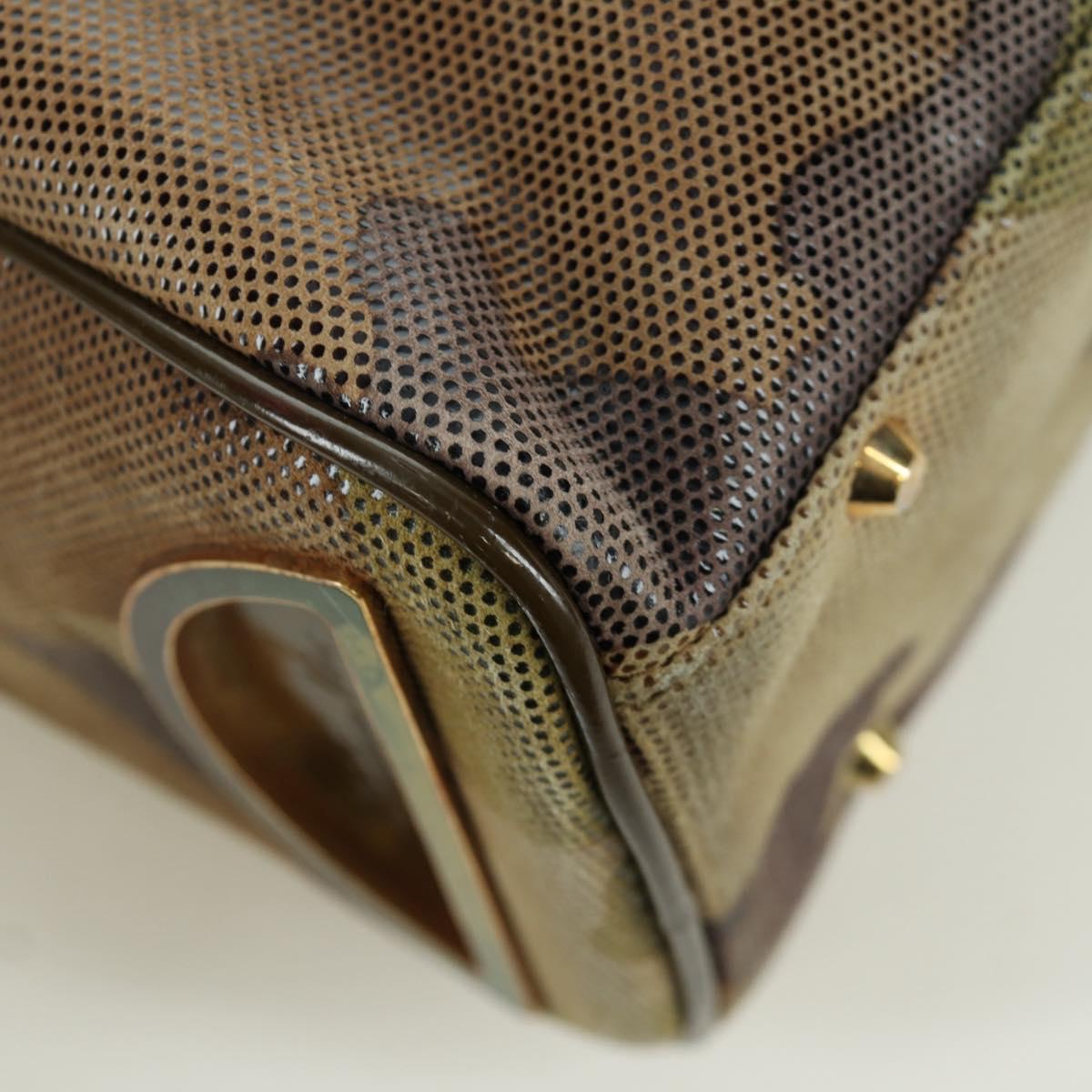 Christian Dior Camouflage Hand Bag Suede Khaki Gold Auth ARZ664SAV