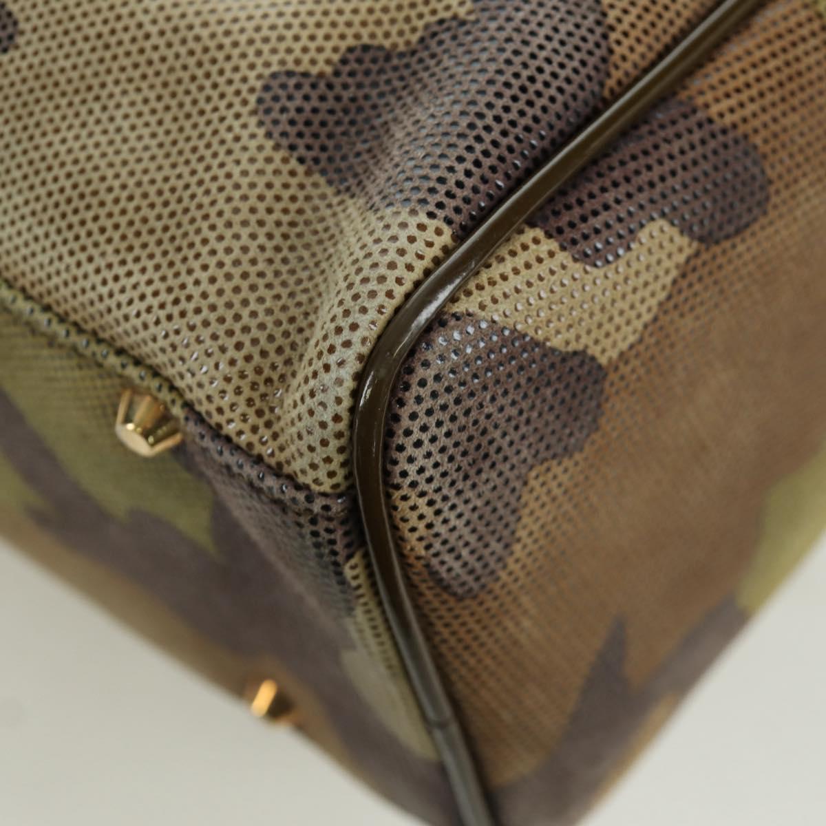 Christian Dior Camouflage Hand Bag Suede Khaki Gold Auth ARZ664SAV