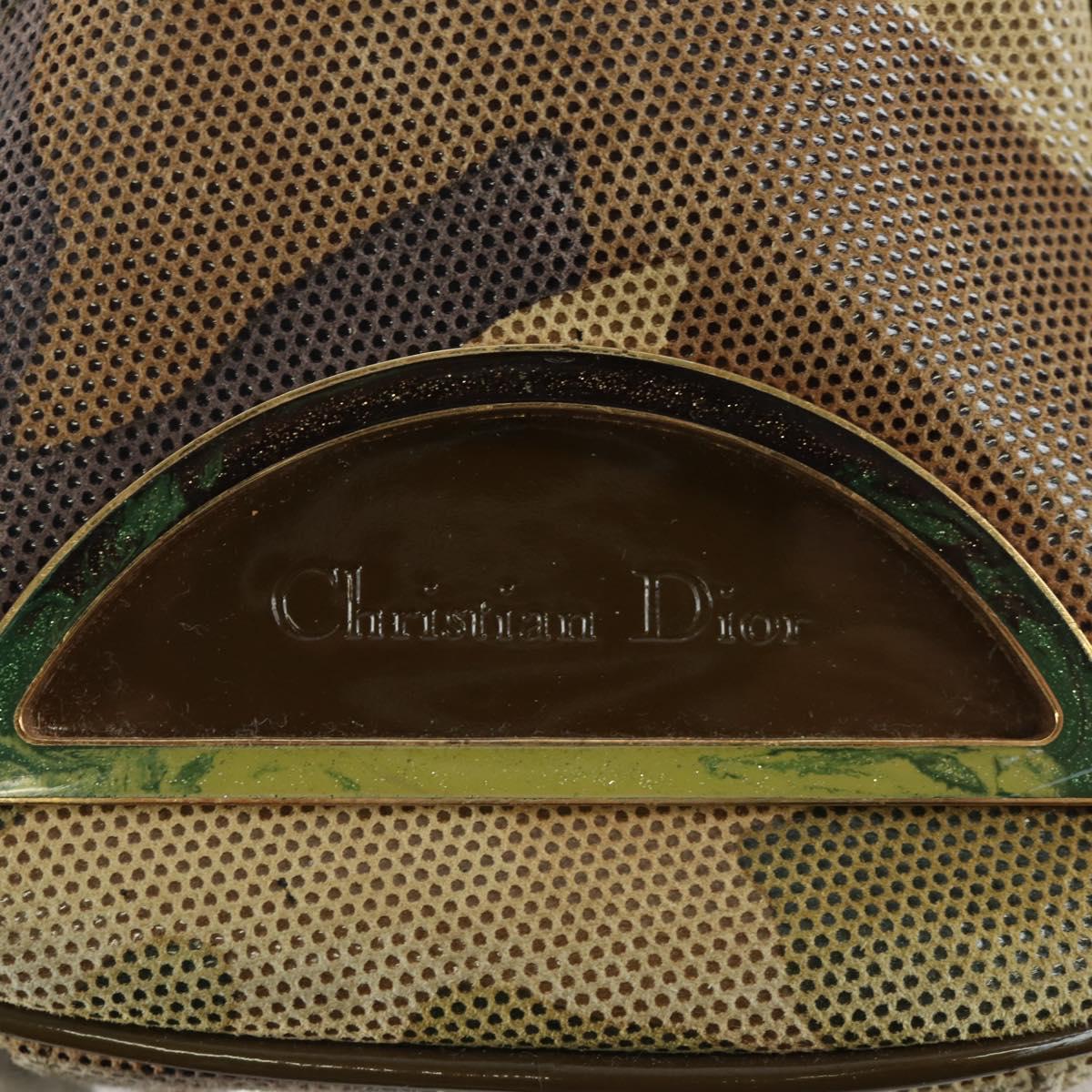 Christian Dior Camouflage Hand Bag Suede Khaki Gold Auth ARZ664SAV