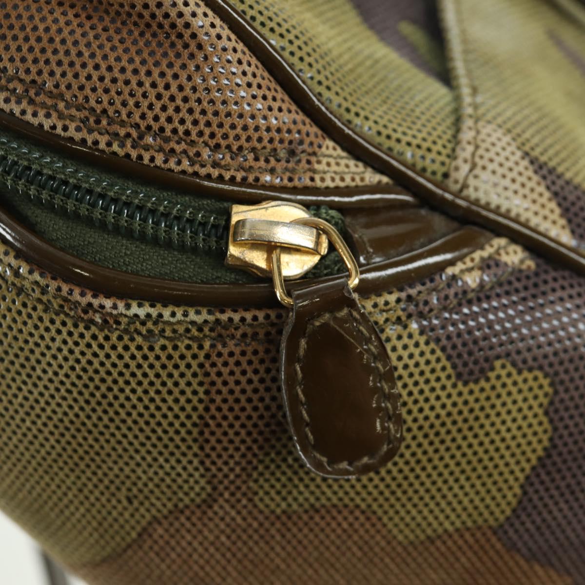 Christian Dior Camouflage Hand Bag Suede Khaki Gold Auth ARZ664SAV