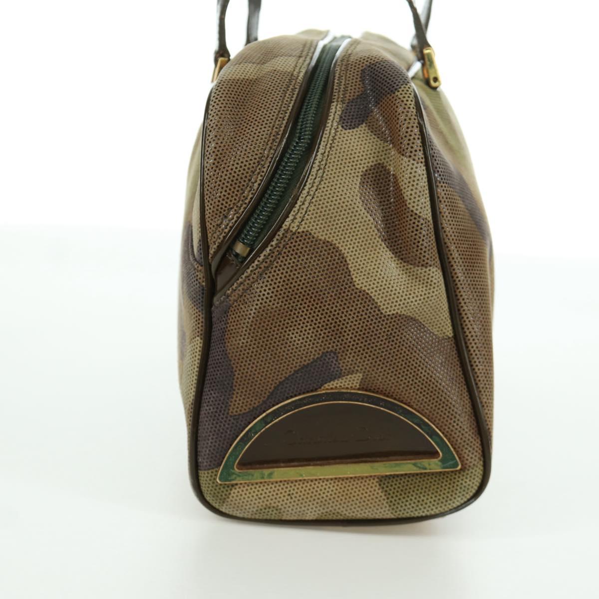 Christian Dior Camouflage Hand Bag Suede Khaki Gold Auth ARZ664SAV