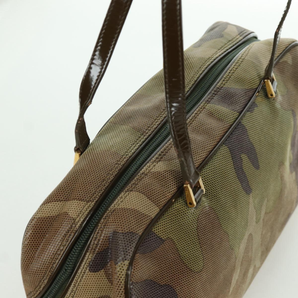 Christian Dior Camouflage Hand Bag Suede Khaki Gold Auth ARZ664SAV