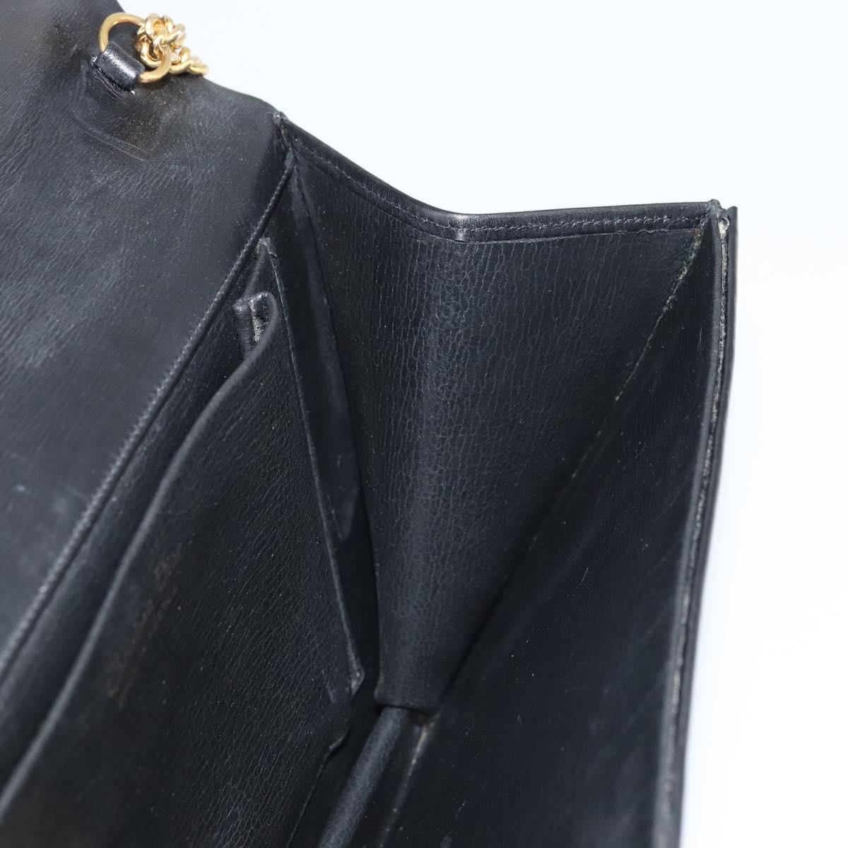 Christian Dior Chain Shoulder Bag Leather Black Gold Auth ARZ665A