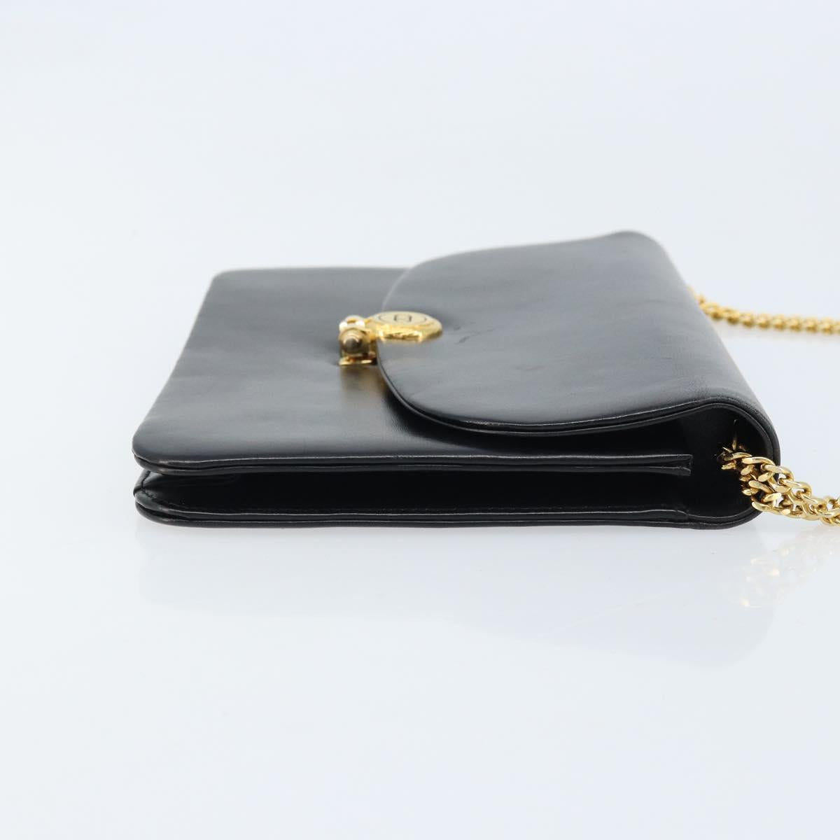 Christian Dior Chain Shoulder Bag Leather Black Gold Auth ARZ665A