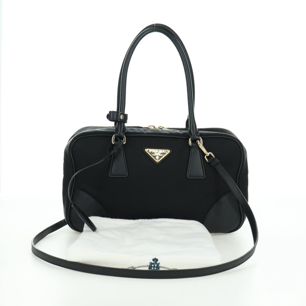 PRADA Hand Bag Nylon 2way Gold Black 1BB115 Auth ARZ666SAM