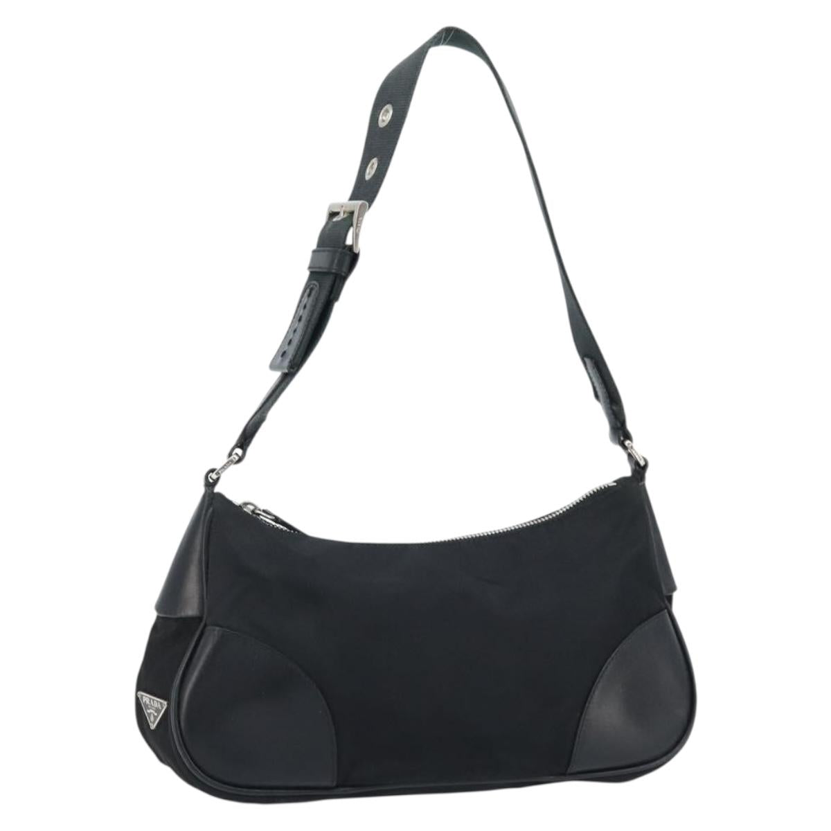 PRADA Shoulder Bag Nylon Black Silver Auth ARZ672A