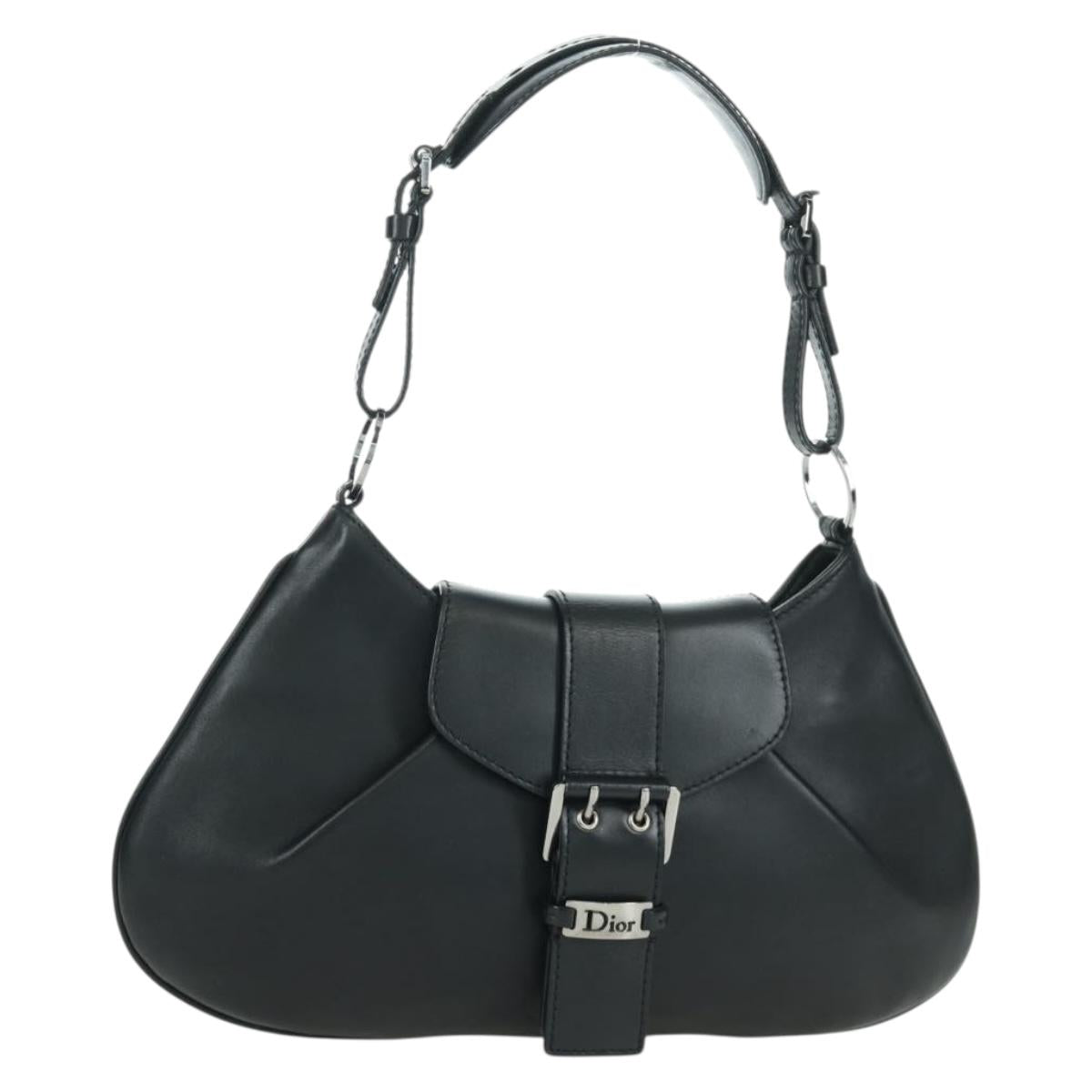 Christian Dior Street Chic Shoulder Bag Leather Black Silver Auth ARZ676SAV