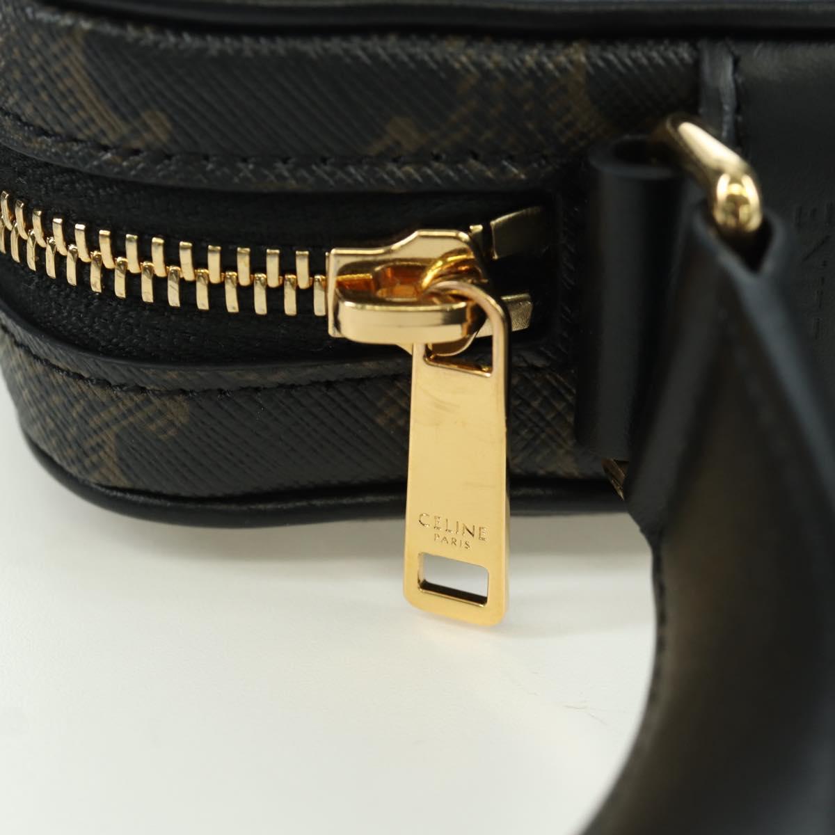 CELINE Triomphe Medium Messenger bag Shoulder Bag PVC Black Gold Auth ARZ678SAM