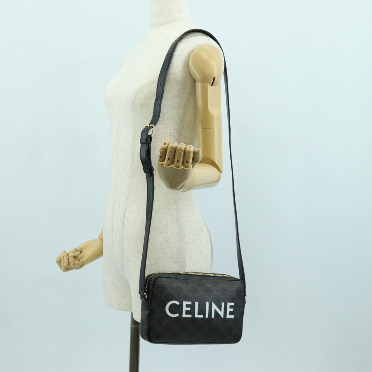 CELINE Triomphe Medium Messenger bag Shoulder Bag PVC Black Gold Auth ARZ678SAM