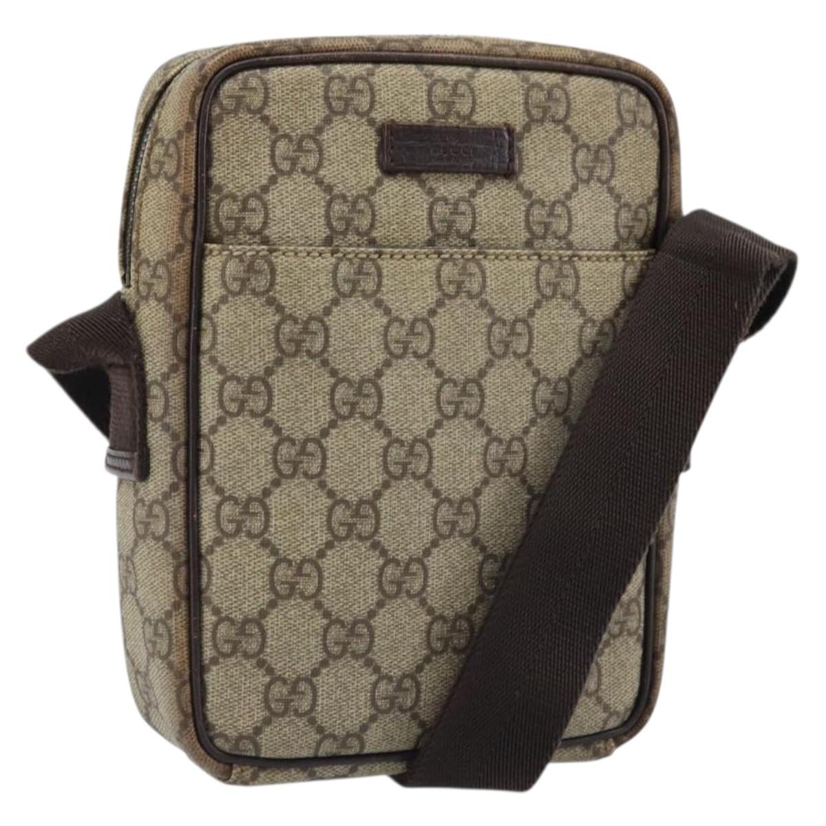 GUCCI GG Supreme Shoulder Bag PVC Beige Silver 122754 Auth ARZ682A