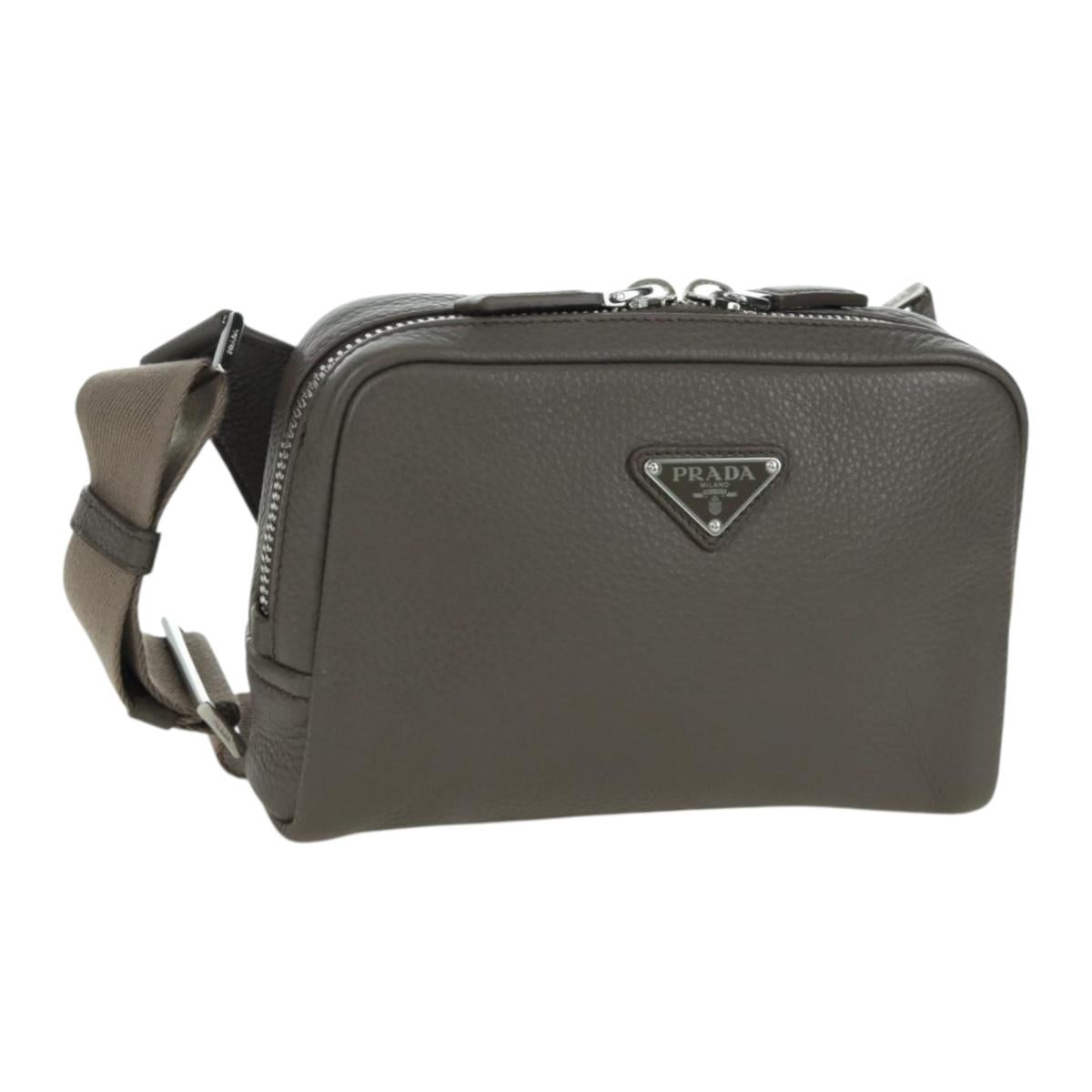PRADA Vitterodino Shoulder Bag Leather Gray Silver 2VH184 Auth ARZ688SAM