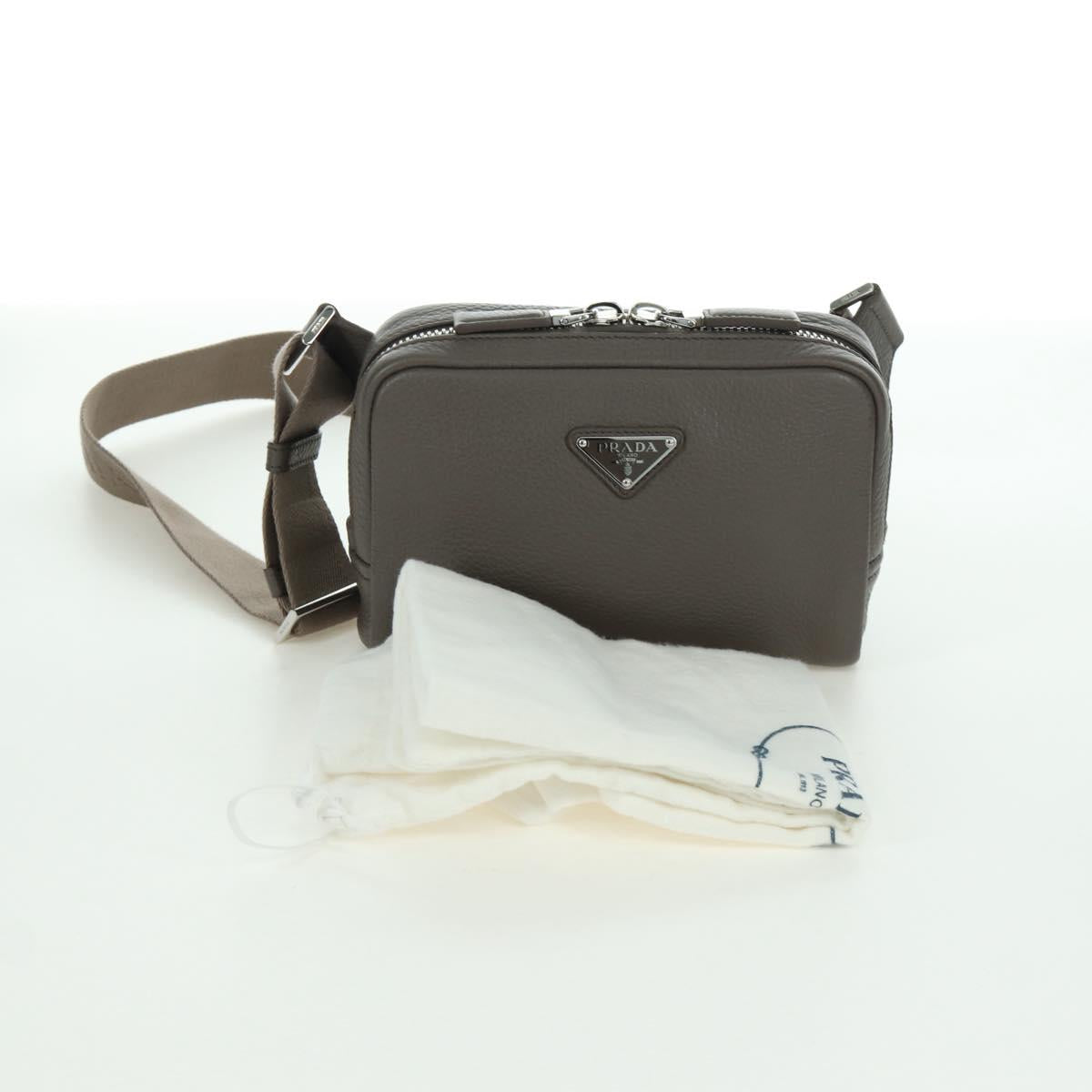 PRADA Vitterodino Shoulder Bag Leather Gray Silver 2VH184 Auth ARZ688SAM