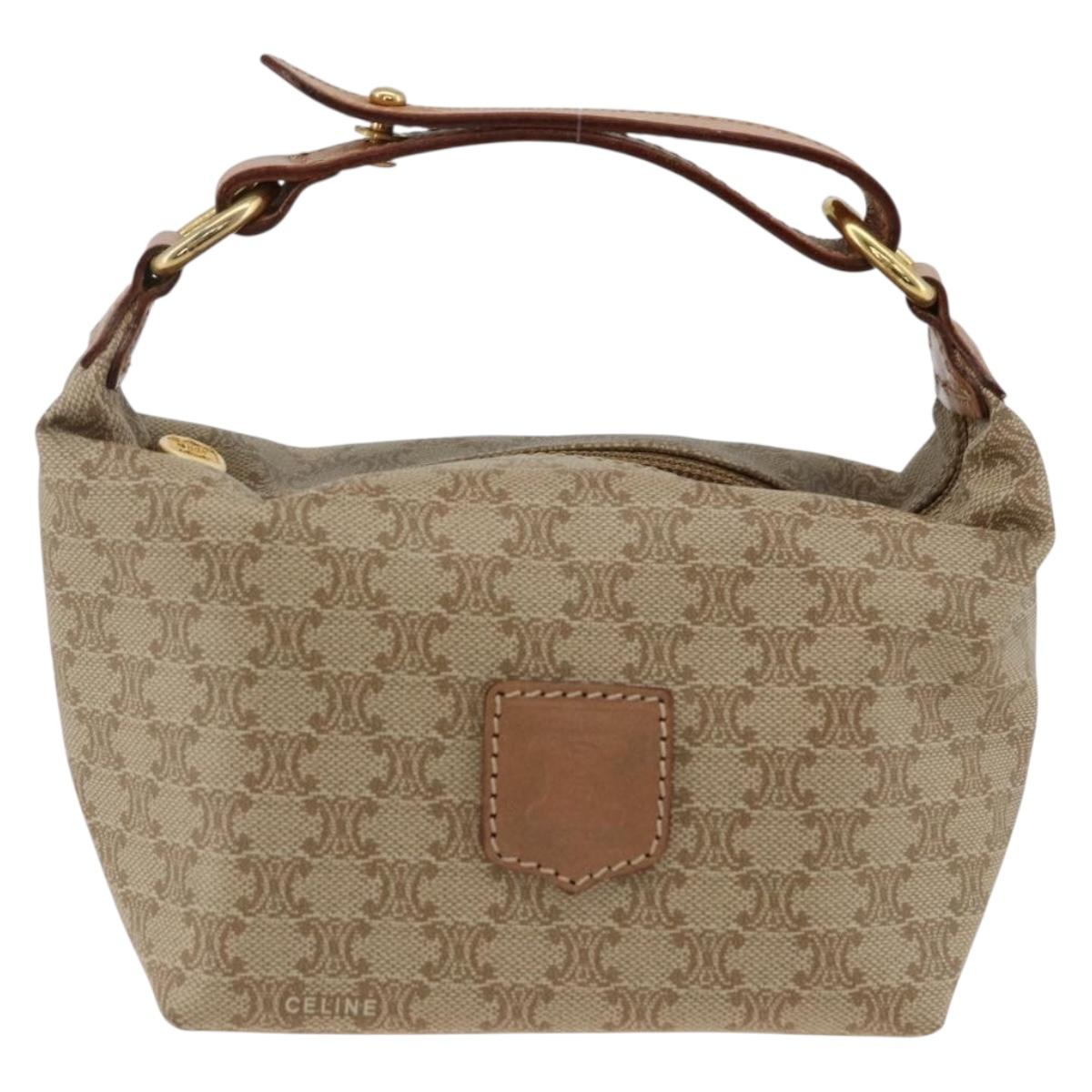 CELINE Macadam Canvas Hand Bag PVC Beige Gold Auth ARZ690A