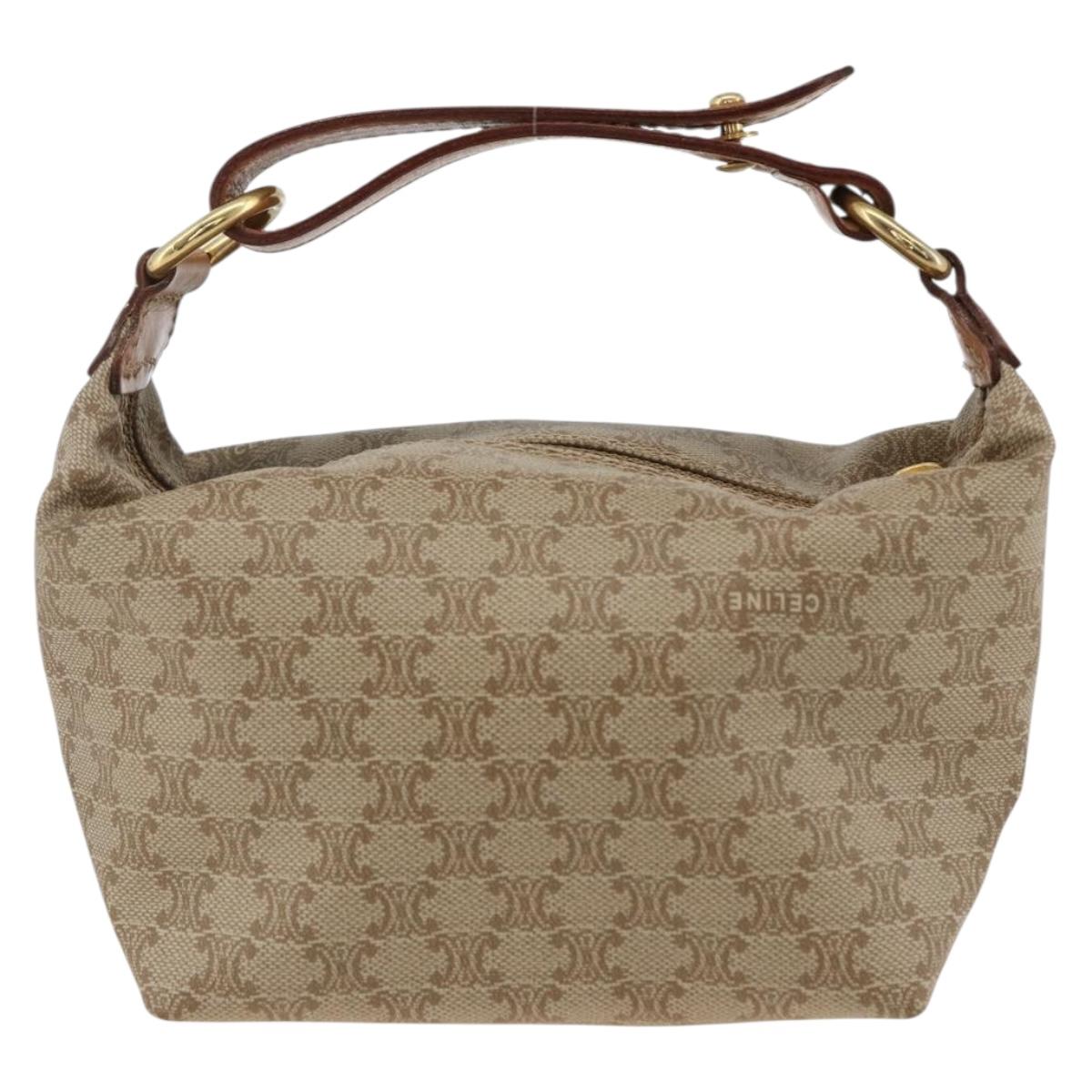 CELINE Macadam Canvas Hand Bag PVC Beige Gold Auth ARZ690A