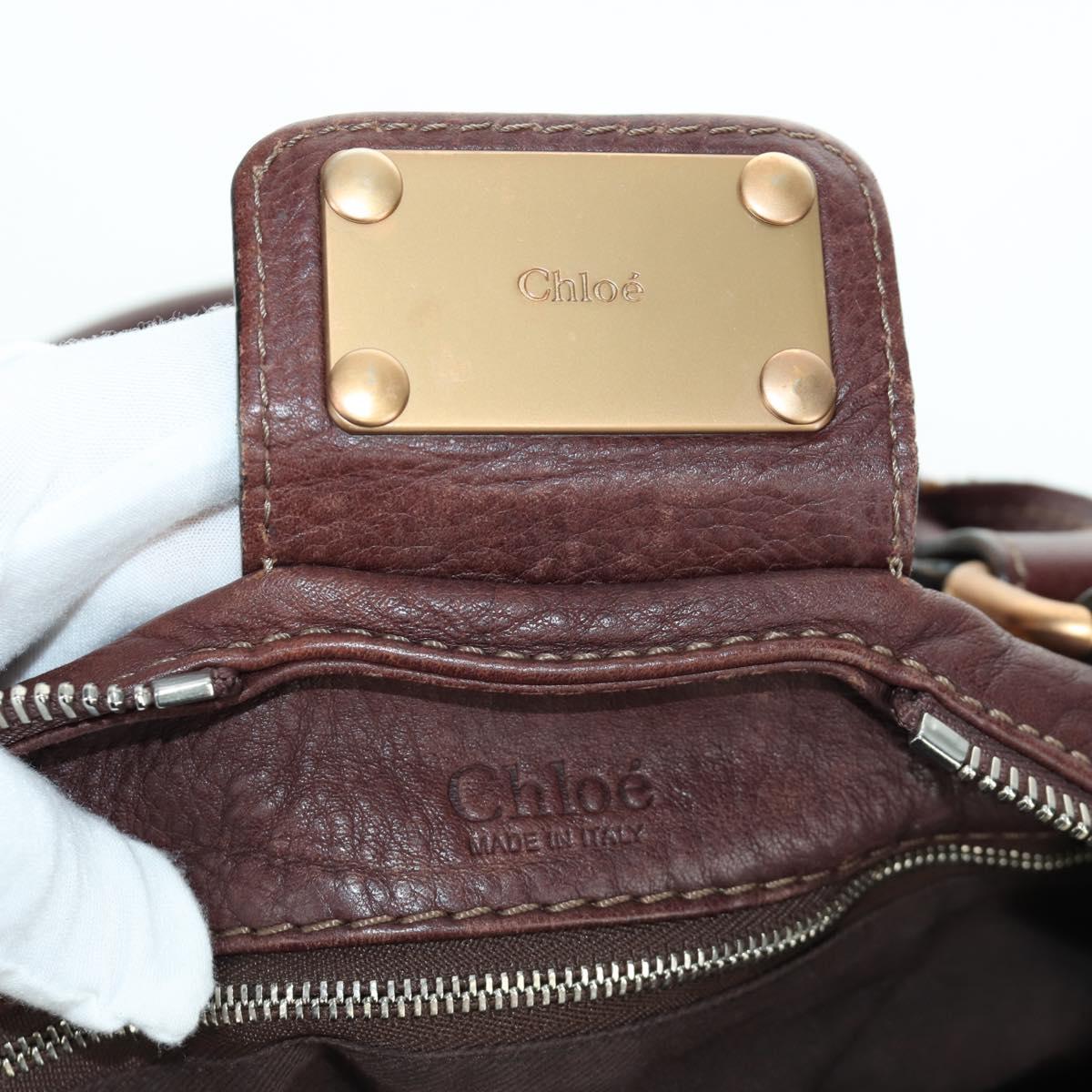 Chloe Paddington Hand Bag Leather Brown Silver gold Auth ARZ698SAV