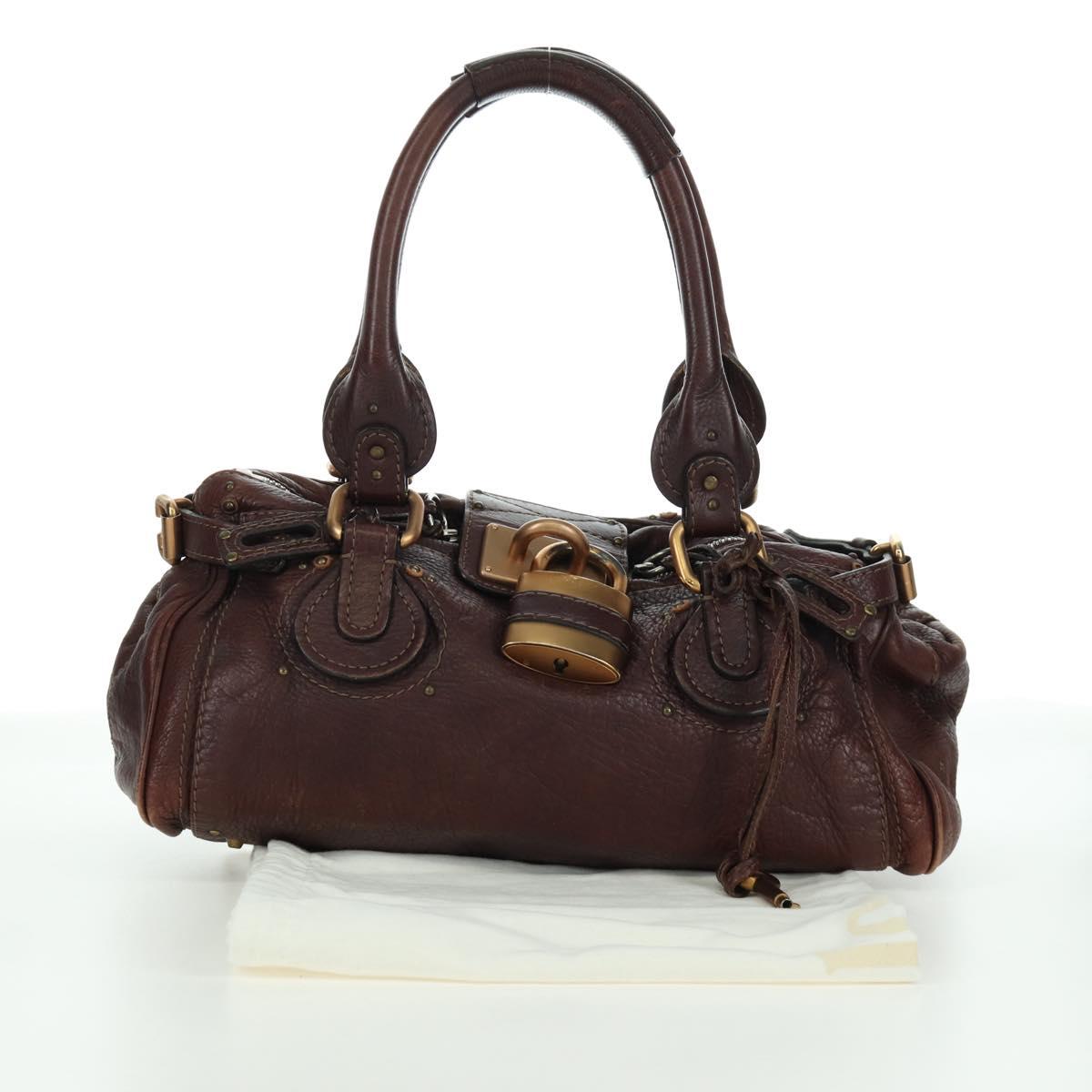 Chloe Paddington Hand Bag Leather Brown Silver gold Auth ARZ698SAV