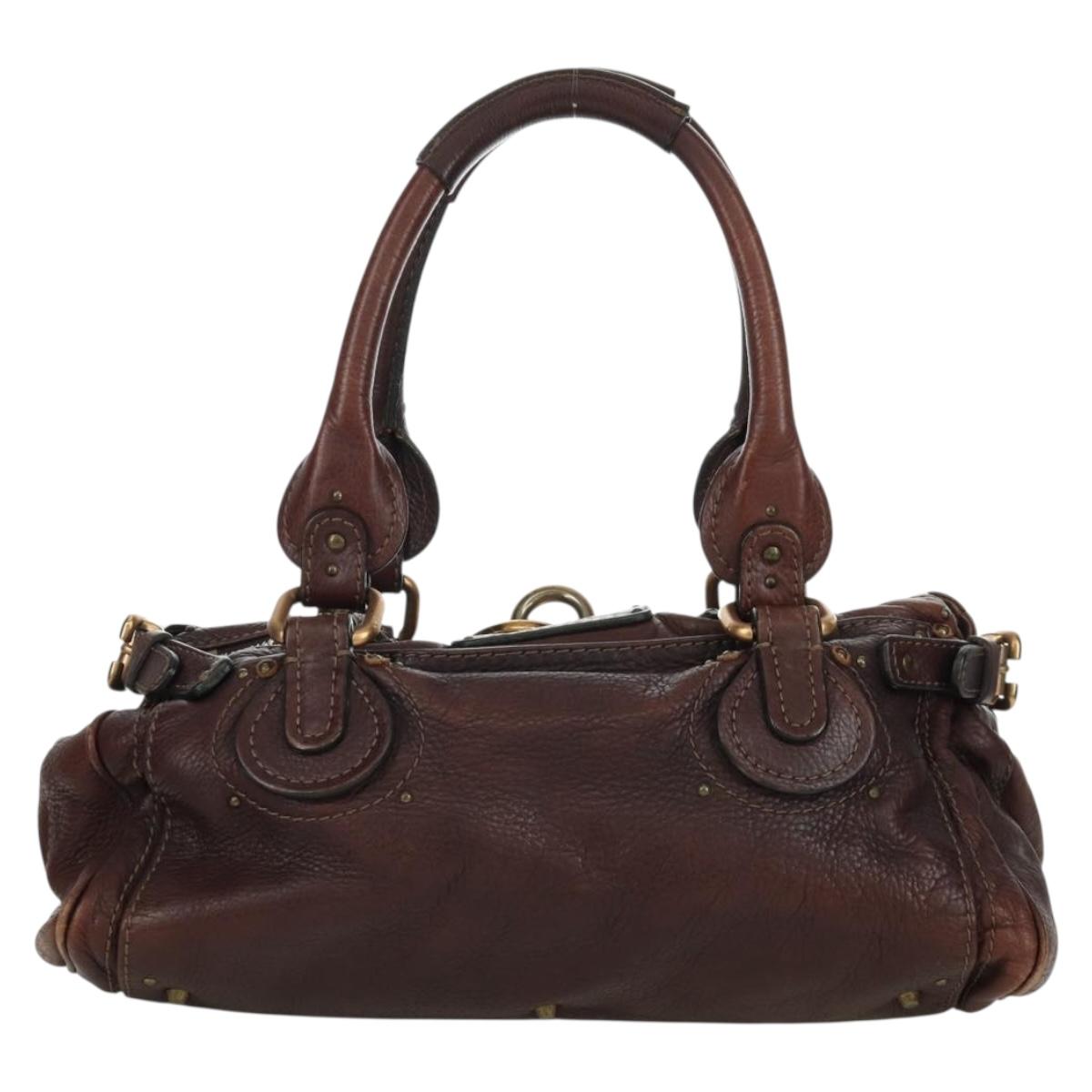 Chloe Paddington Hand Bag Leather Brown Silver gold Auth ARZ698SAV