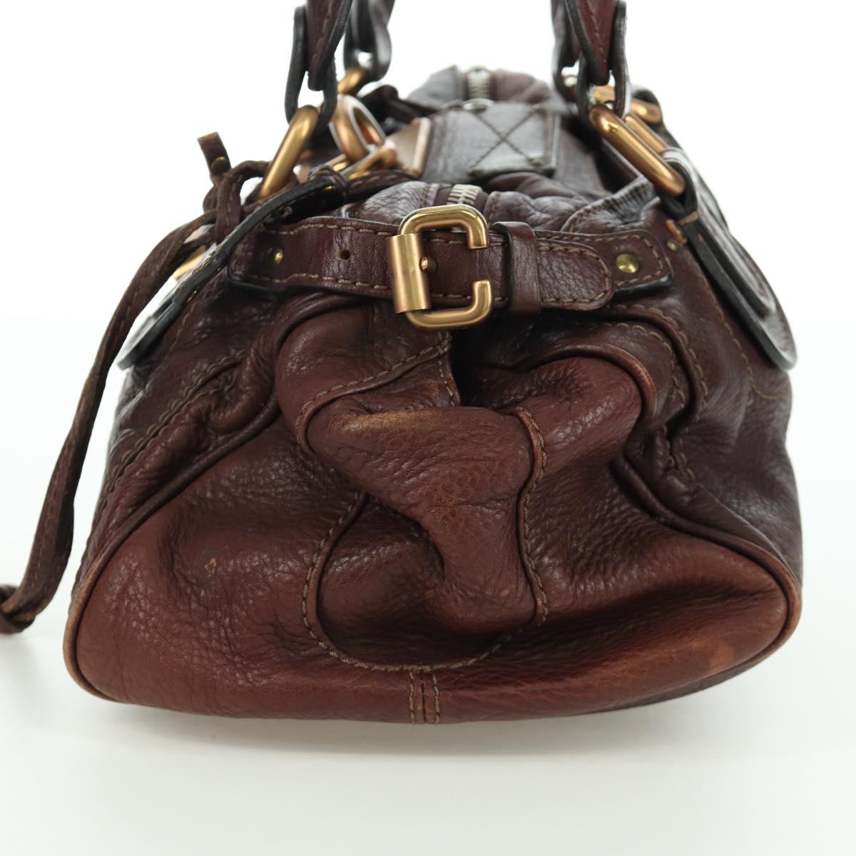 Chloe Paddington Hand Bag Leather Brown Silver gold Auth ARZ698SAV