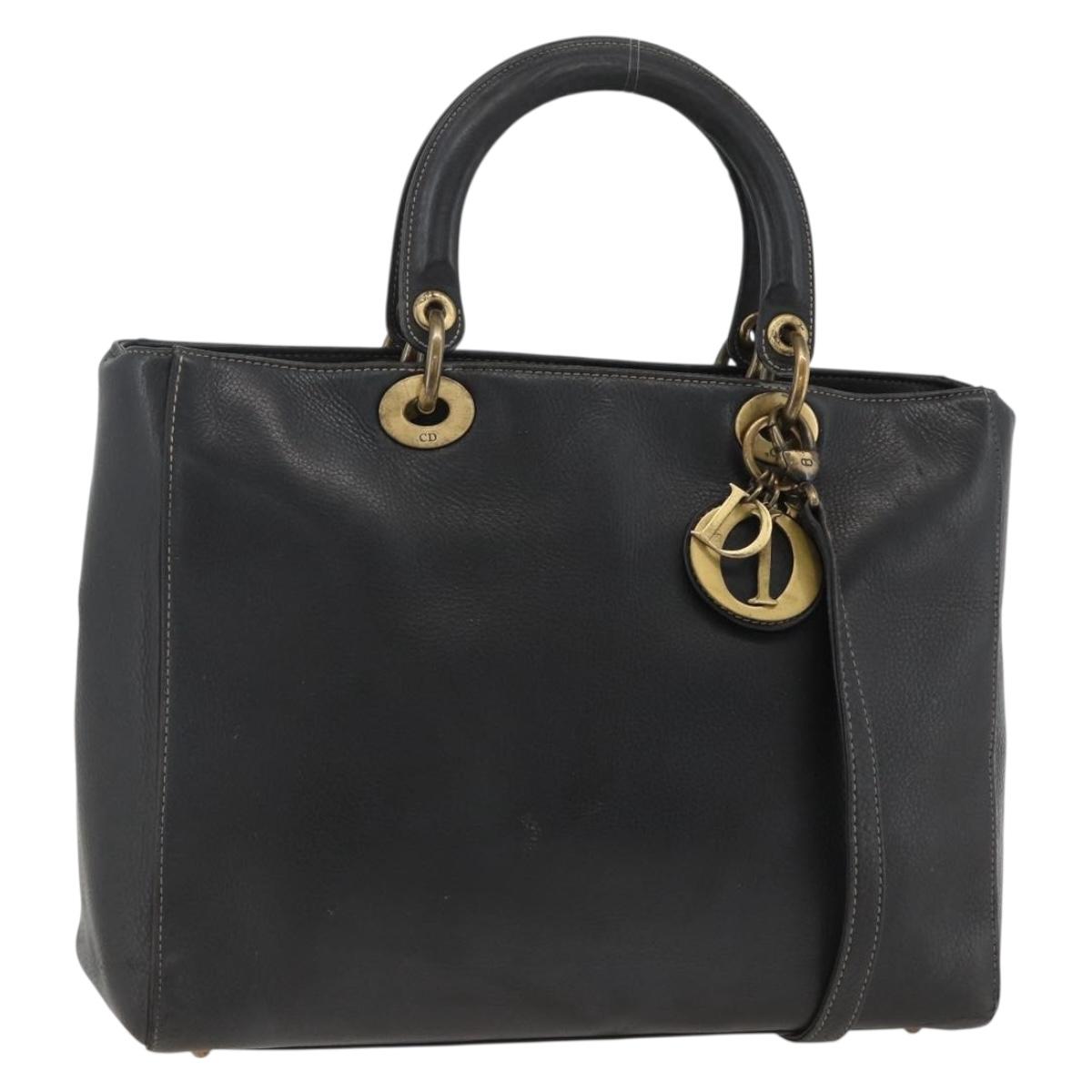 Christian Dior Lady Dior Tote Bag Leather 2way Black Gold Auth ARZ701