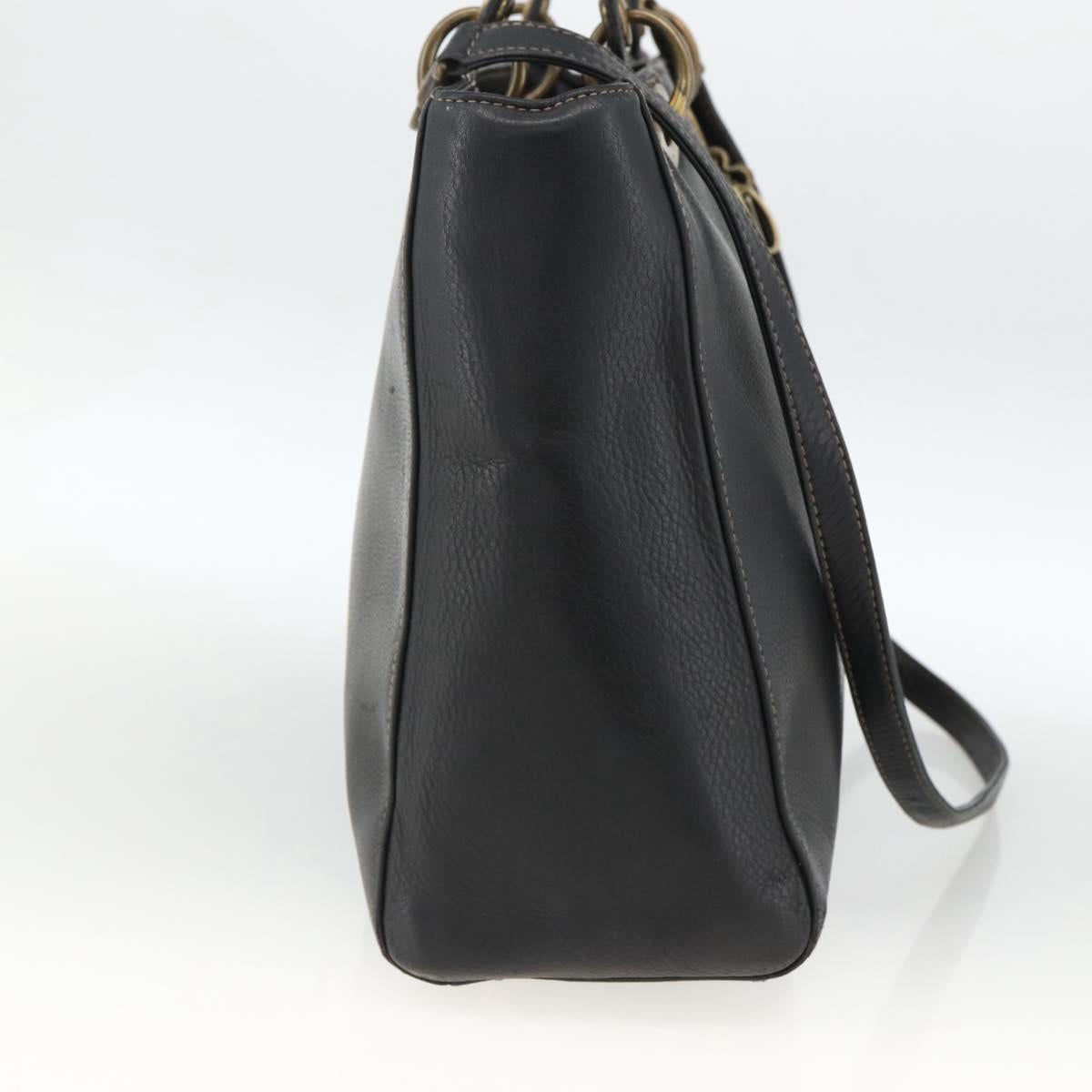 Christian Dior Lady Dior Tote Bag Leather 2way Black Gold Auth ARZ701