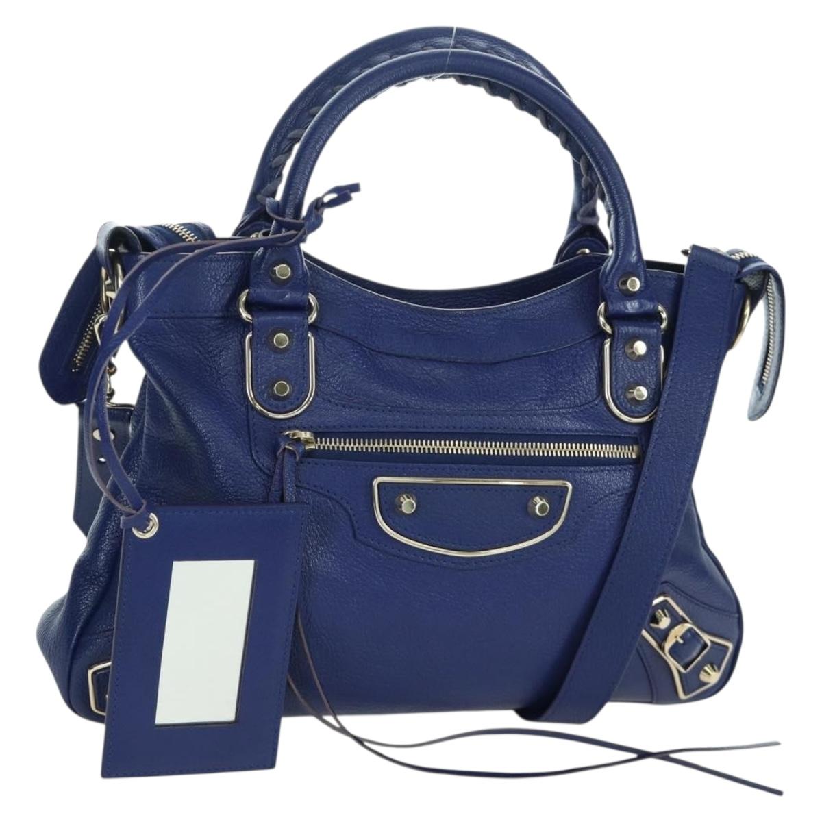 BALENCIAGA The Town Metallic Edge Bag Leather 2way Navy 240579 Auth ARZ708SAV