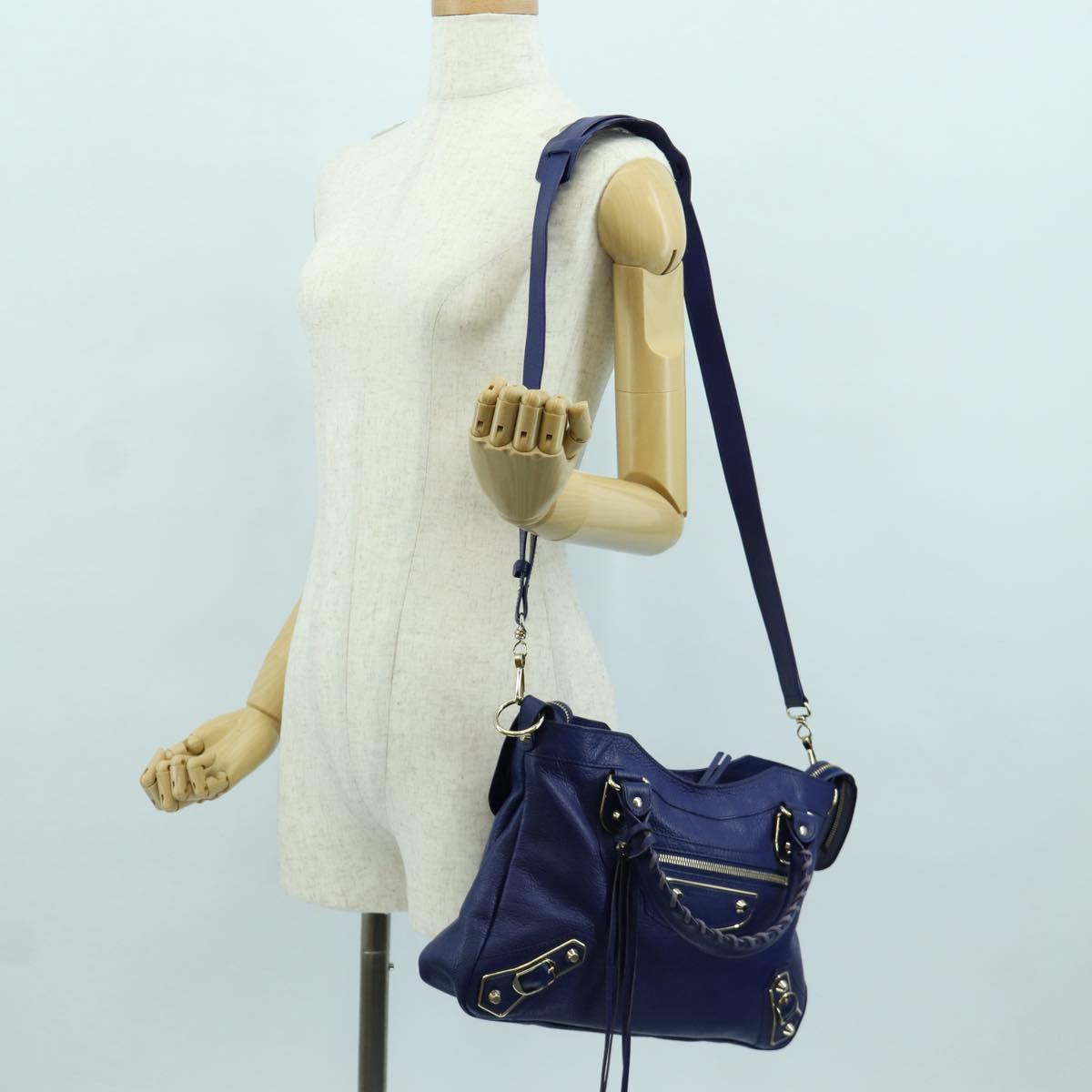 BALENCIAGA The Town Metallic Edge Bag Leather 2way Navy 240579 Auth ARZ708SAV