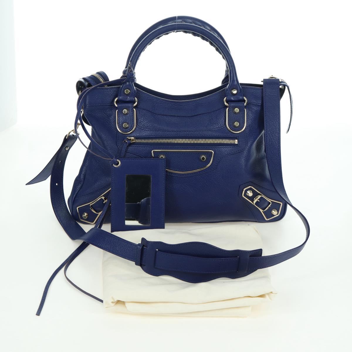 BALENCIAGA The Town Metallic Edge Bag Leather 2way Navy 240579 Auth ARZ708SAV