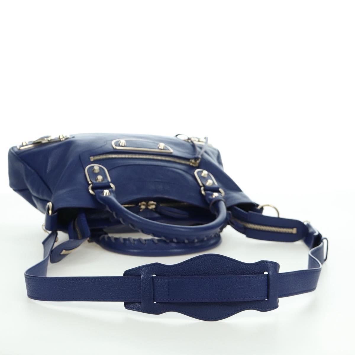 BALENCIAGA The Town Metallic Edge Bag Leather 2way Navy 240579 Auth ARZ708SAV