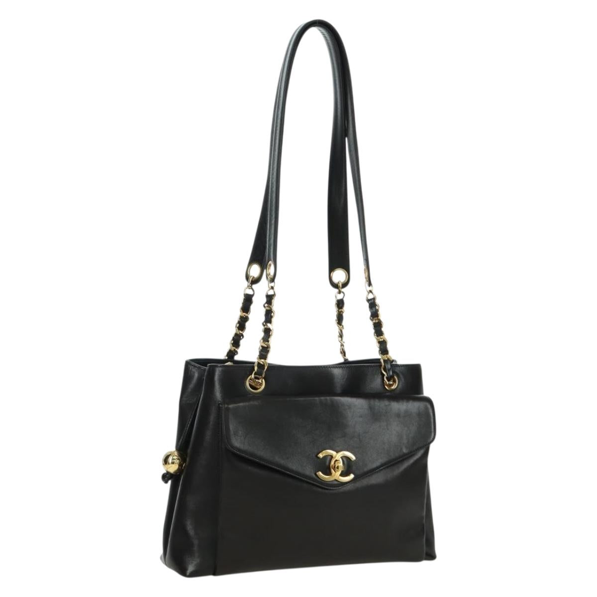 CHANEL Chain Tote Bag Lamb Skin Gold Brown CC Auth ARZ709SAV