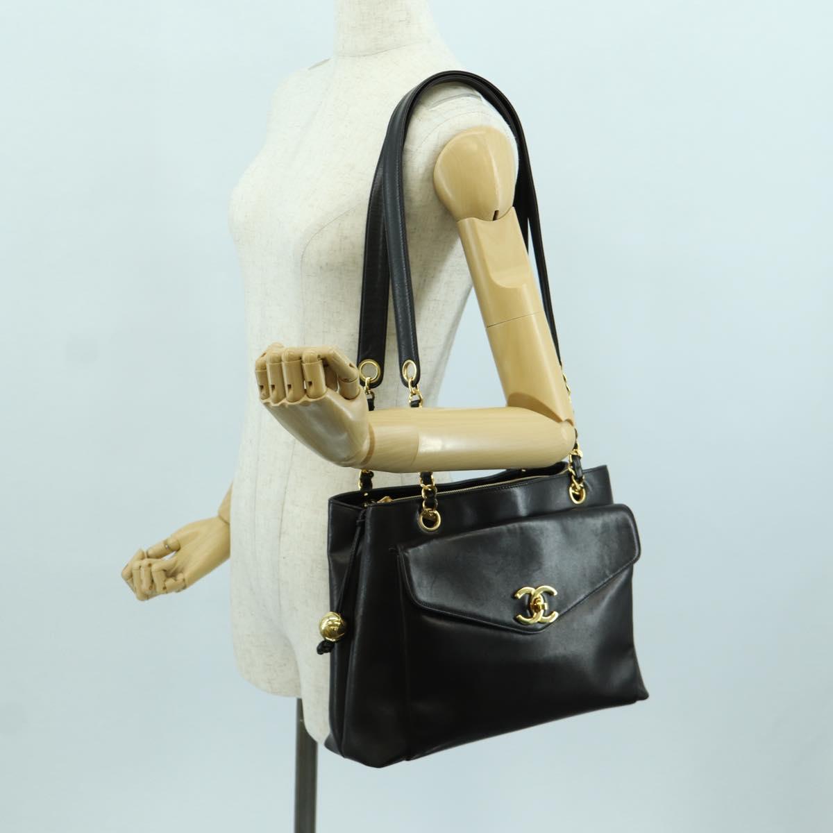 CHANEL Chain Tote Bag Lamb Skin Gold Brown CC Auth ARZ709SAV