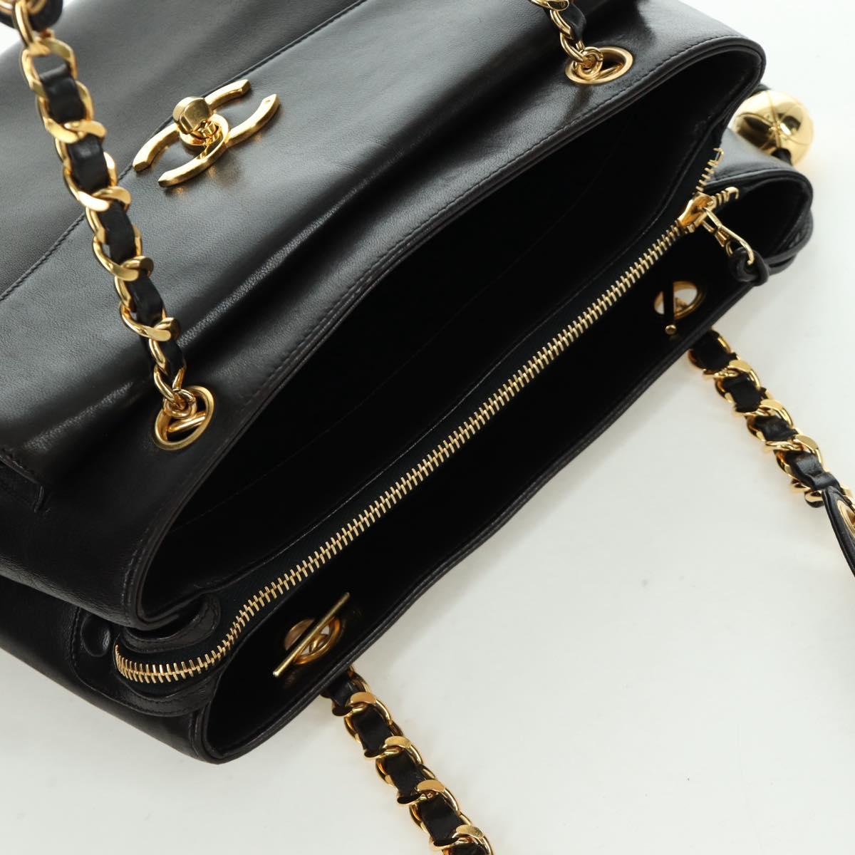 CHANEL Chain Tote Bag Lamb Skin Gold Brown CC Auth ARZ709SAV