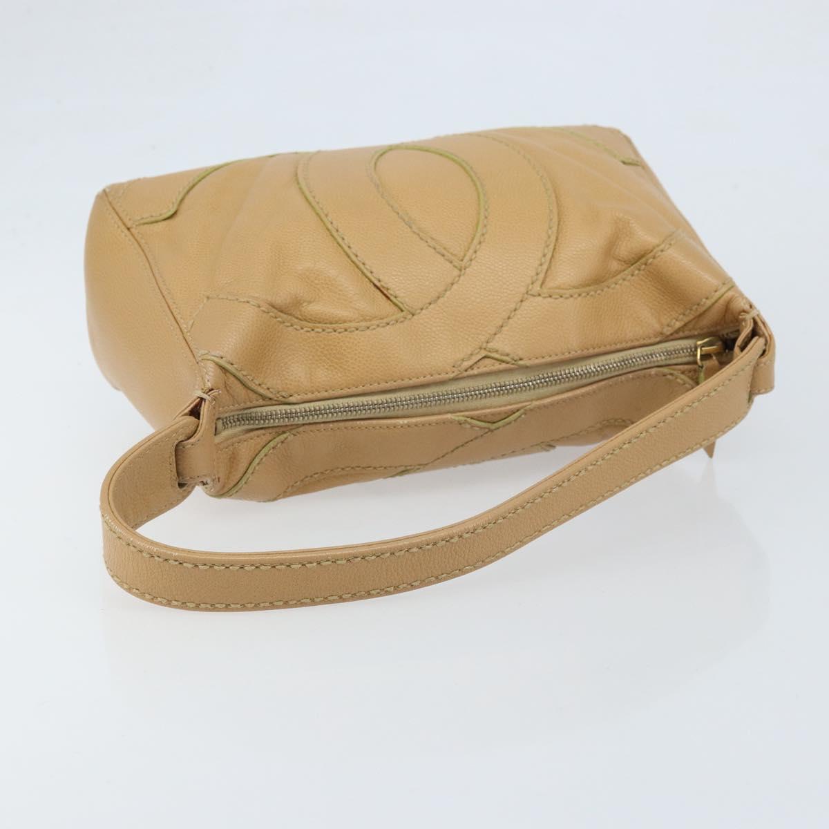 CHANEL Hand Bag Caviar Skin Beige Gold CC Auth ARZ712A