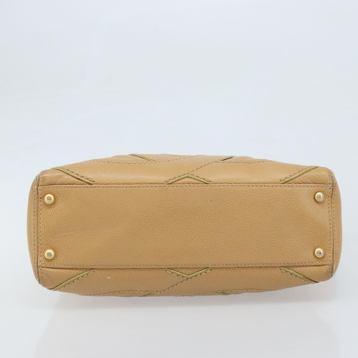CHANEL Hand Bag Caviar Skin Beige Gold CC Auth ARZ712A