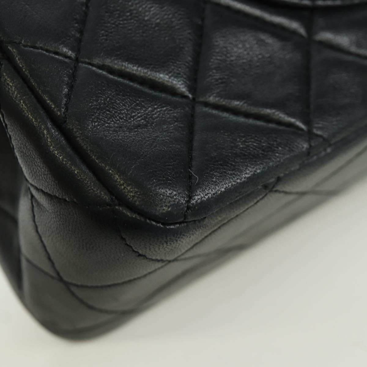 CHANEL Matelasse 25 Double Flap Chain Bag Lamb Skin Gold Black CC Auth ARZ719SAV