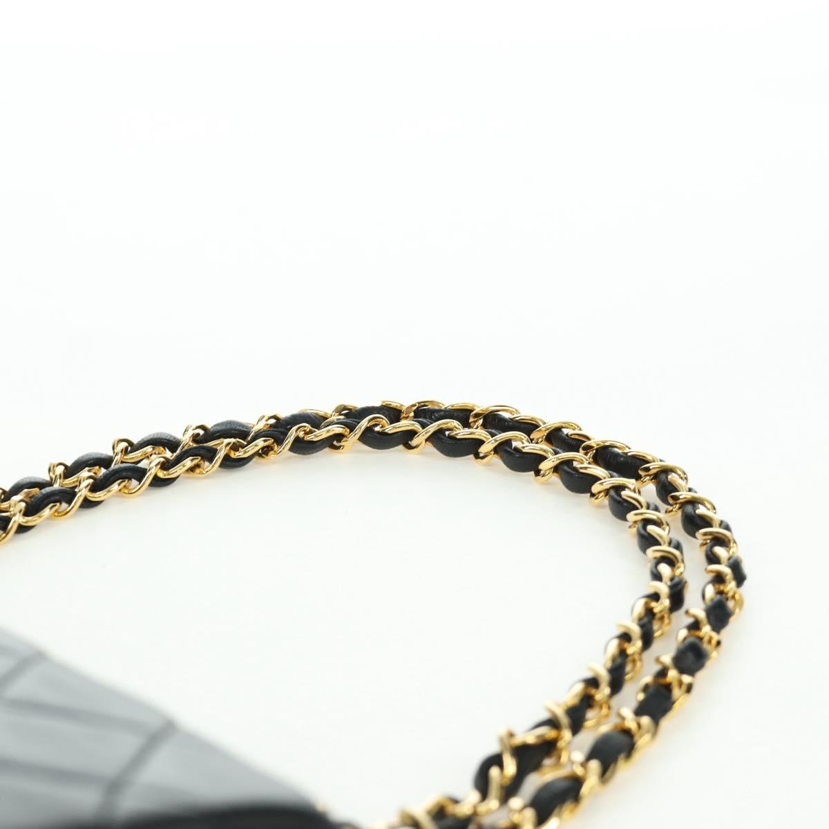 CHANEL Matelasse 25 Double Flap Chain Bag Lamb Skin Gold Black CC Auth ARZ719SAV