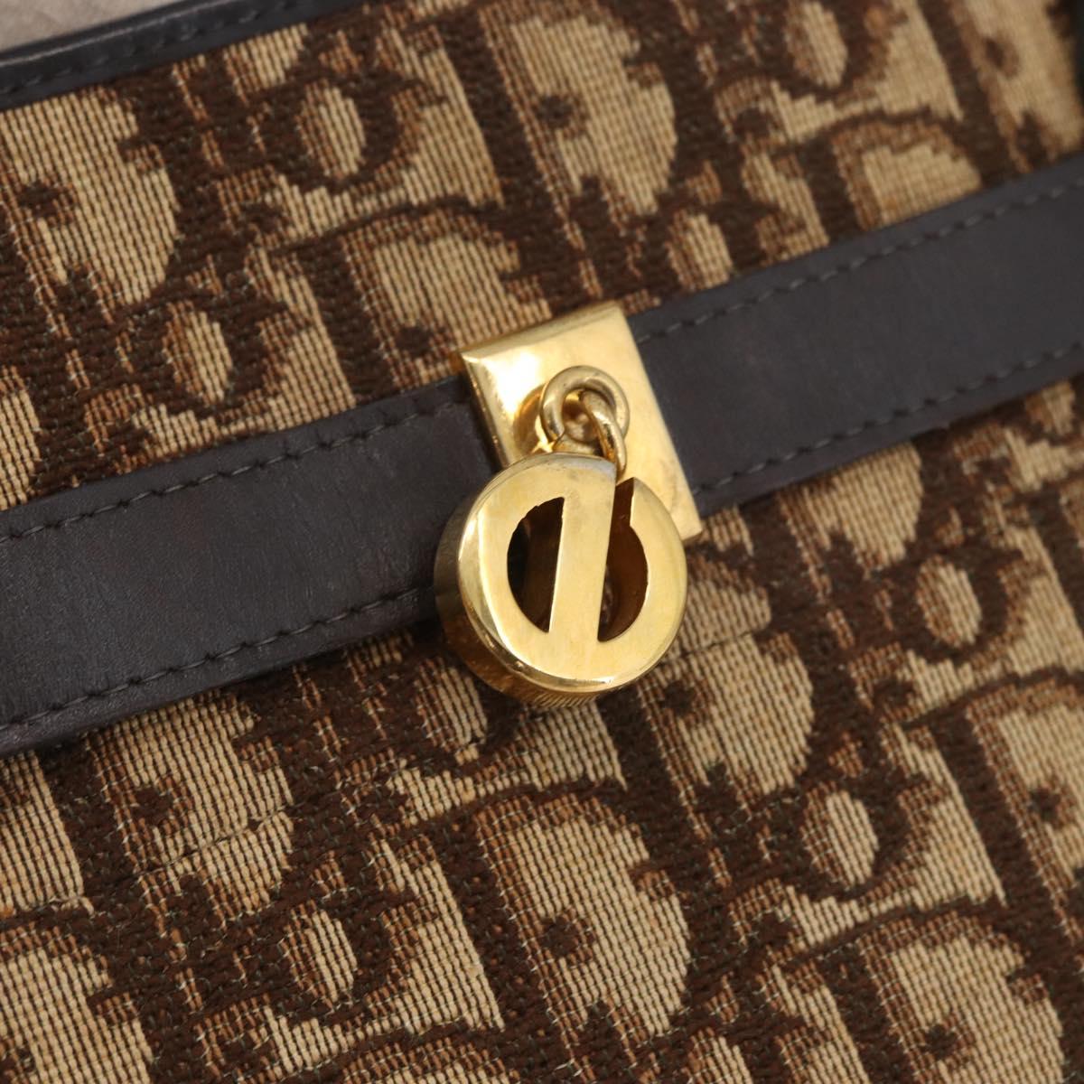 Christian Dior Trotter Canvas Tote Bag Beige Gold Auth BSZ704A