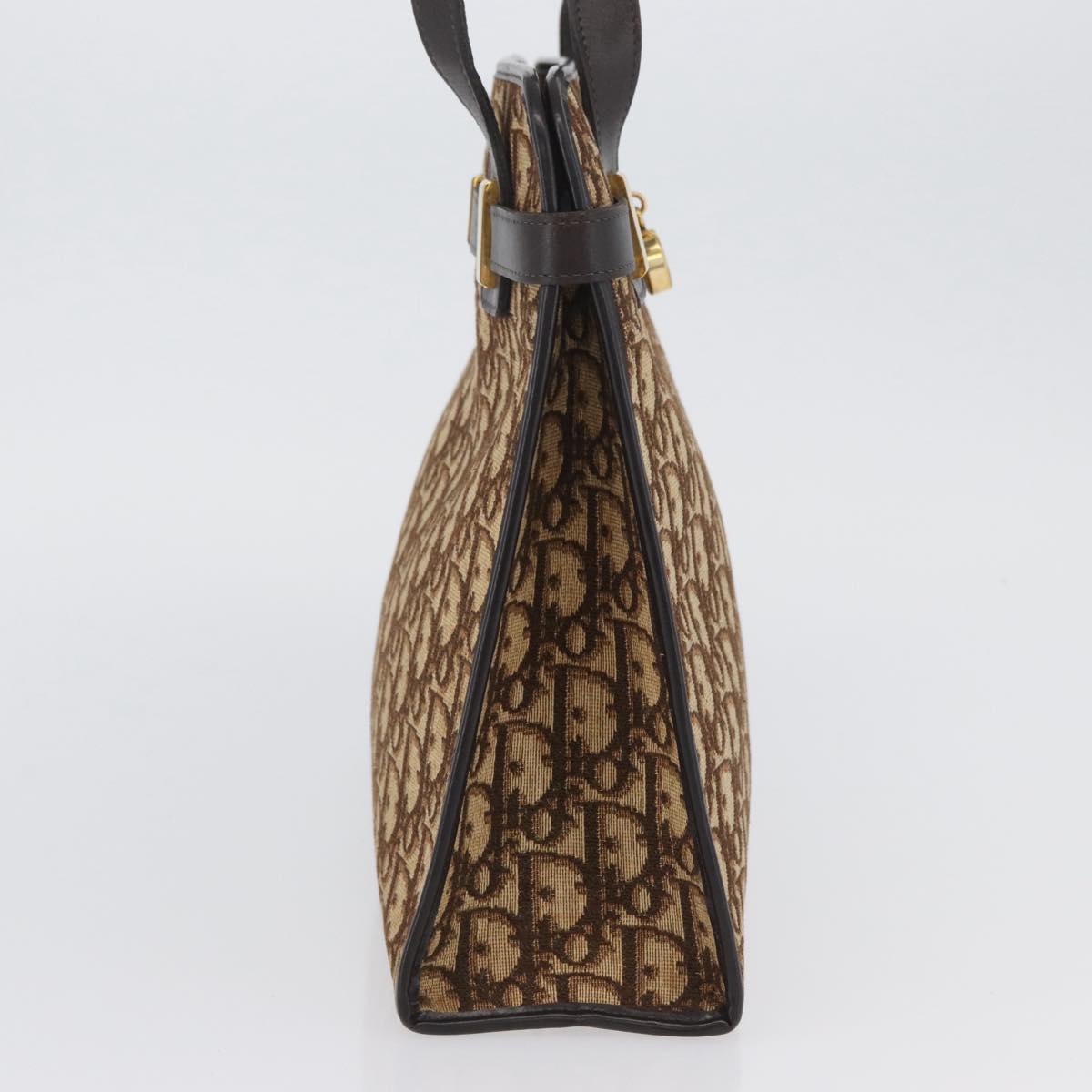 Christian Dior Trotter Canvas Tote Bag Beige Gold Auth BSZ704A