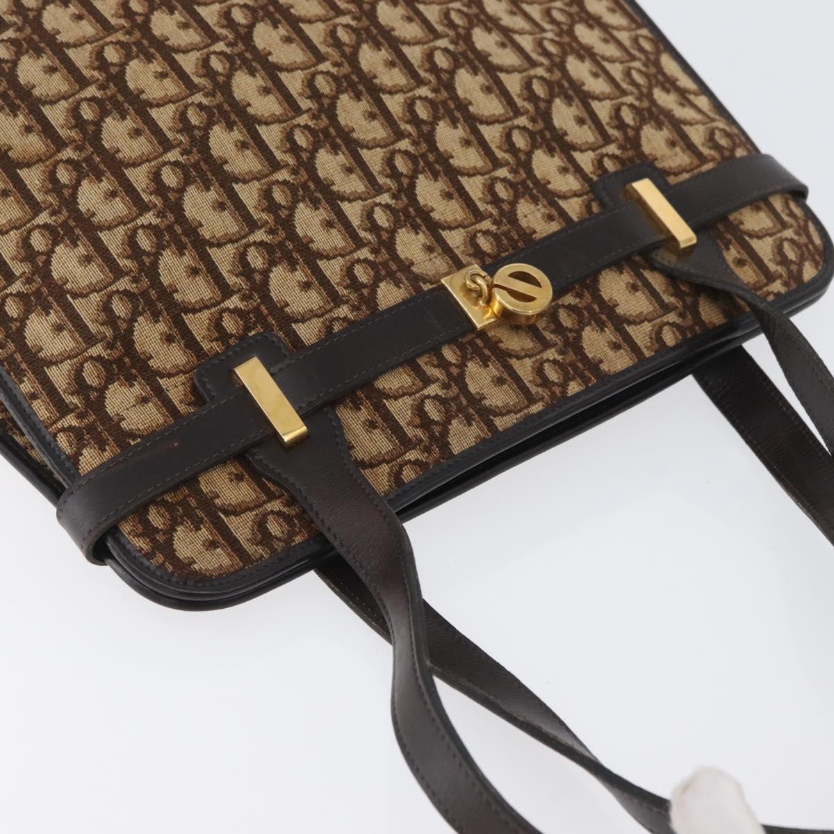 Christian Dior Trotter Canvas Tote Bag Beige Gold Auth BSZ704A