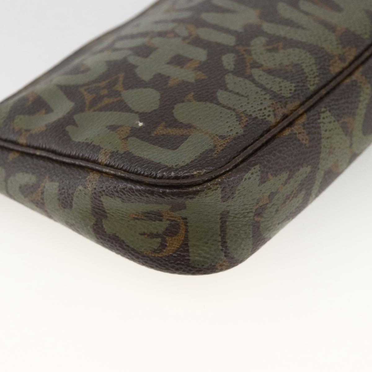 LOUIS VUITTON Monogram graffiti Pochette Pouch Khaki M92191 LV Auth BSZ705A