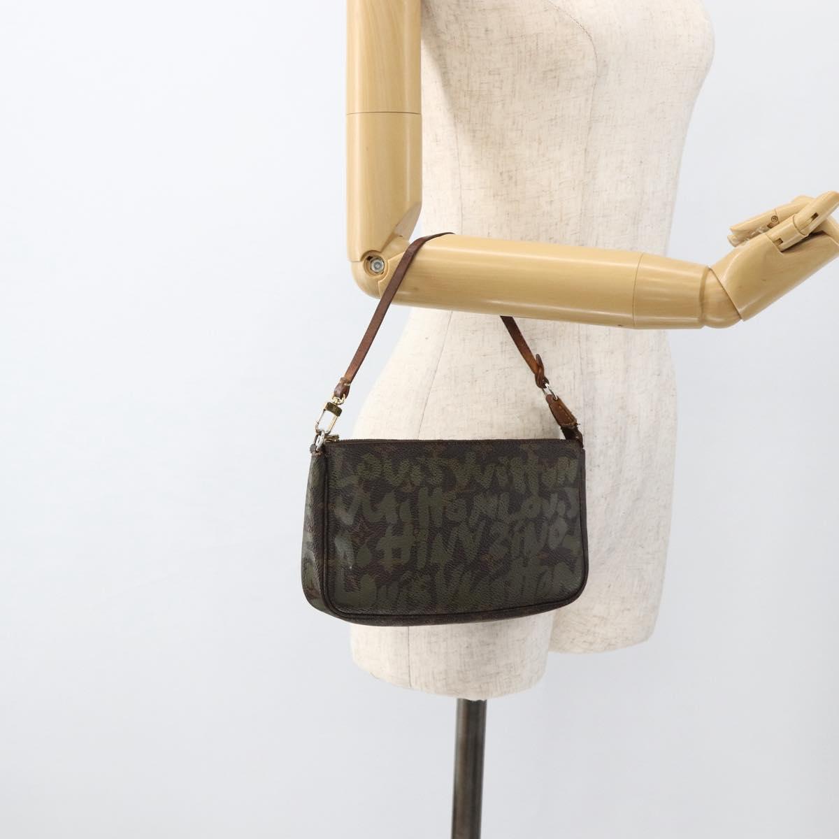 LOUIS VUITTON Monogram graffiti Pochette Pouch Khaki M92191 LV Auth BSZ705A