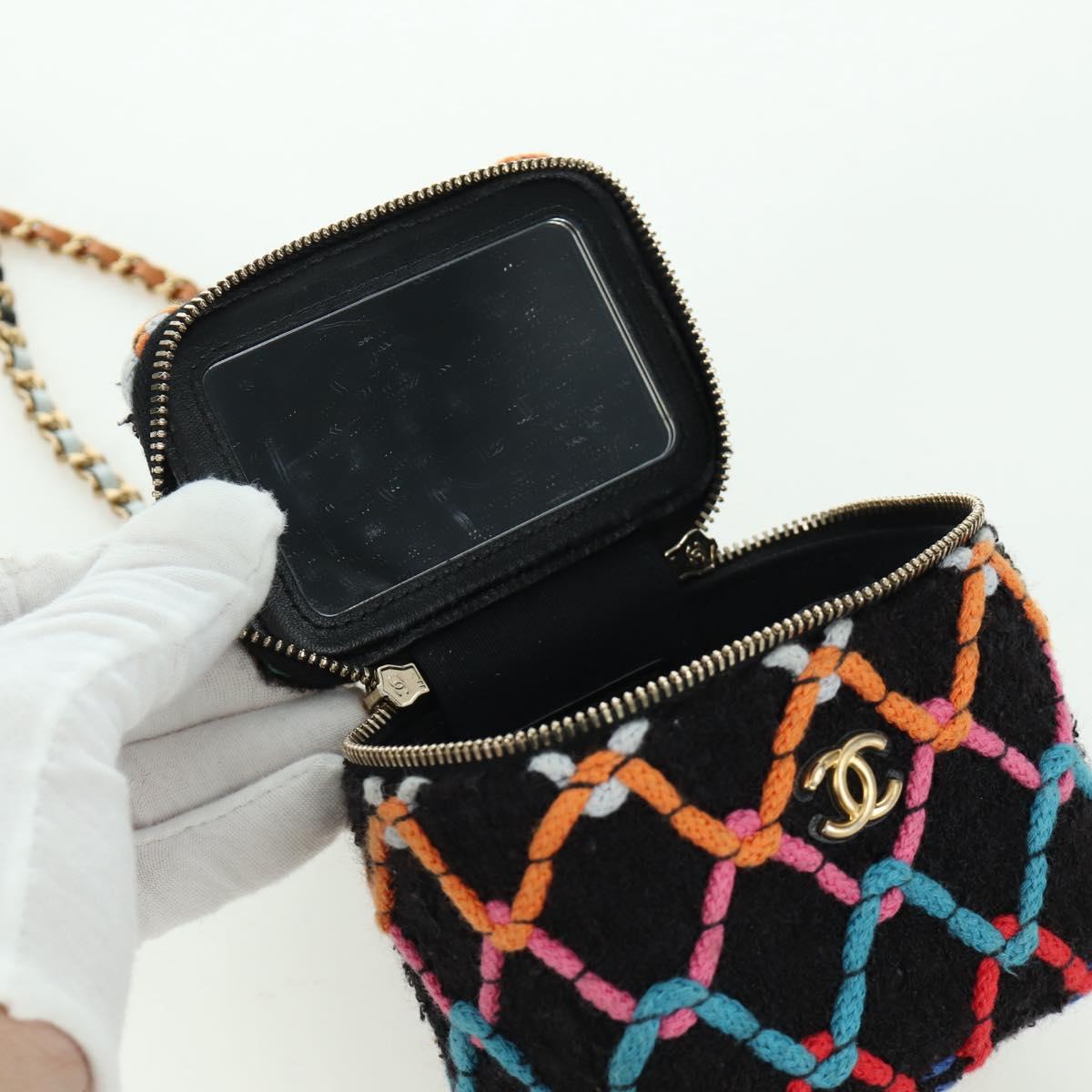 CHANEL Matelasse Chain Vanity Bag Tweed Multicolor Gold CC Auth BSZ708SM
