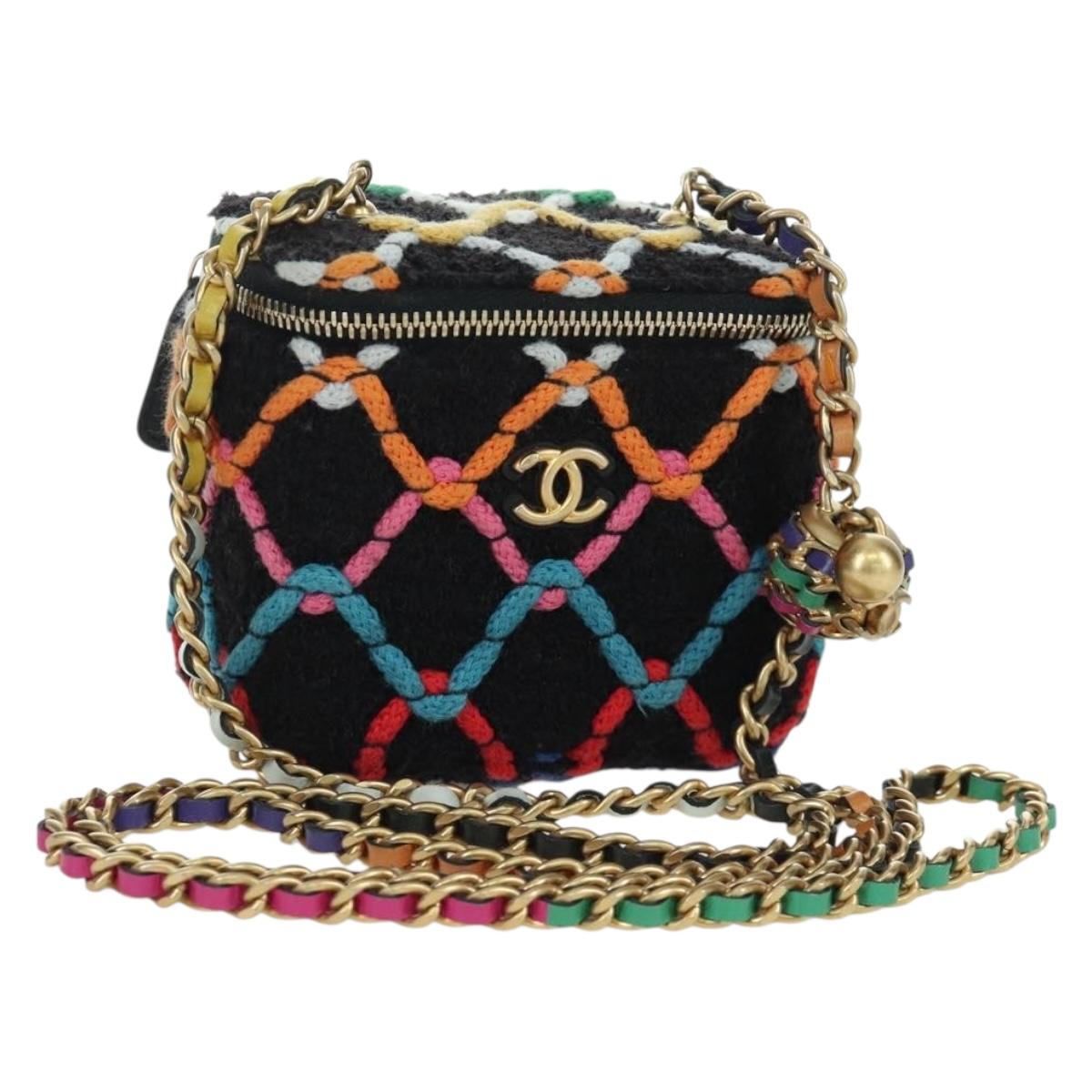 CHANEL Matelasse Chain Vanity Bag Tweed Multicolor Gold CC Auth BSZ708SM