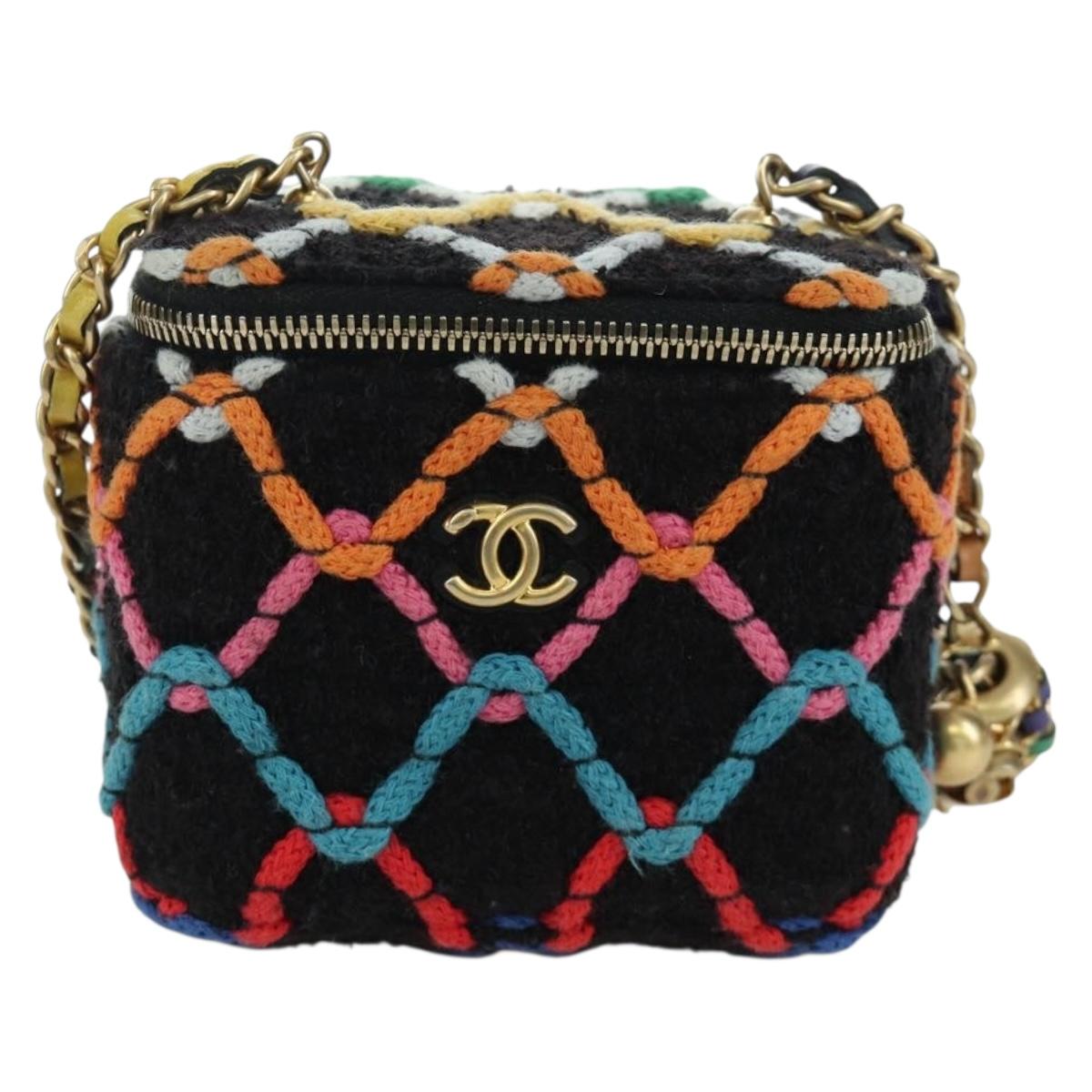 CHANEL Matelasse Chain Vanity Bag Tweed Multicolor Gold CC Auth BSZ708SM