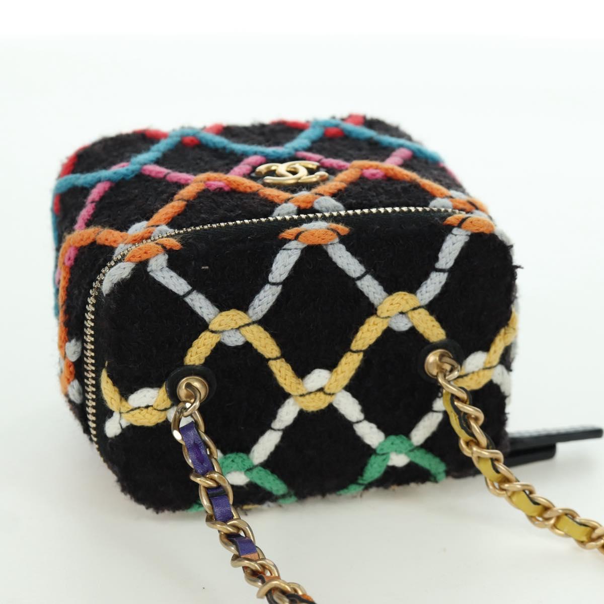 CHANEL Matelasse Chain Vanity Bag Tweed Multicolor Gold CC Auth BSZ708SM