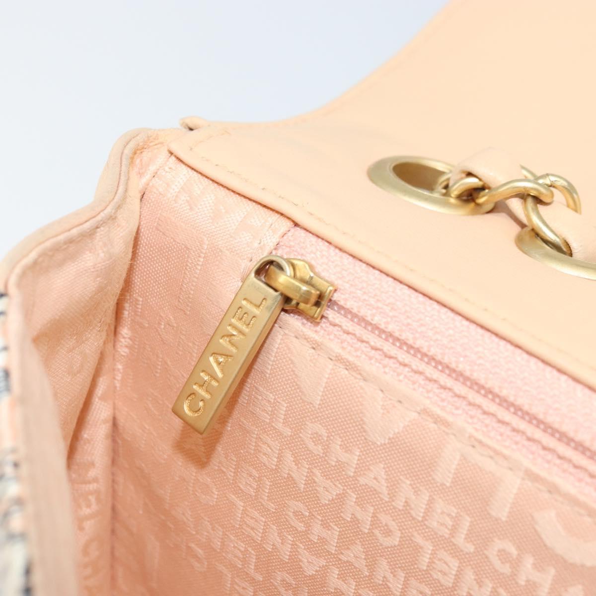 CHANEL Choco Bar Chain Shoulder Bag Satin Pink Gold CC Auth ARZ748SAV