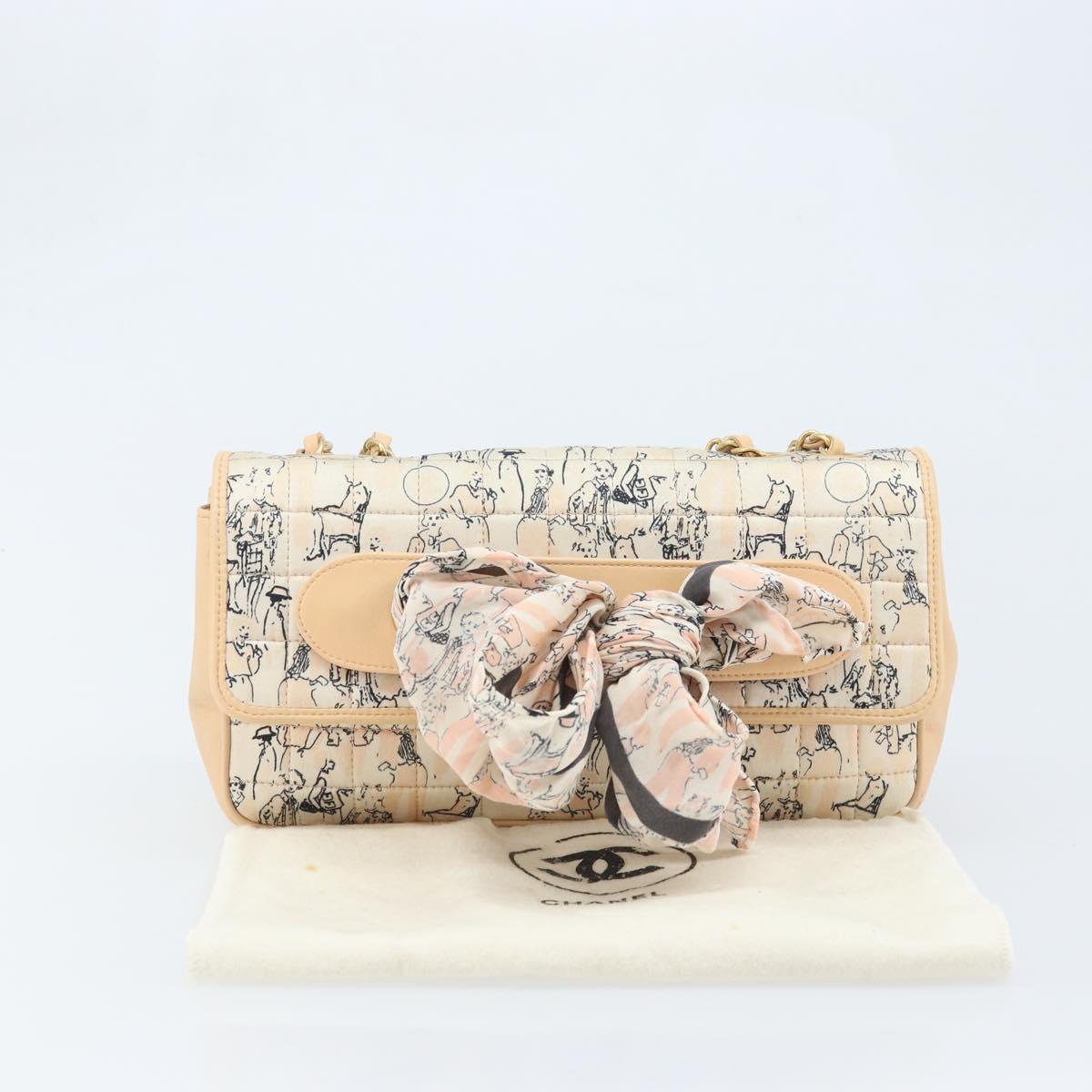 CHANEL Choco Bar Chain Shoulder Bag Satin Pink Gold CC Auth ARZ748SAV