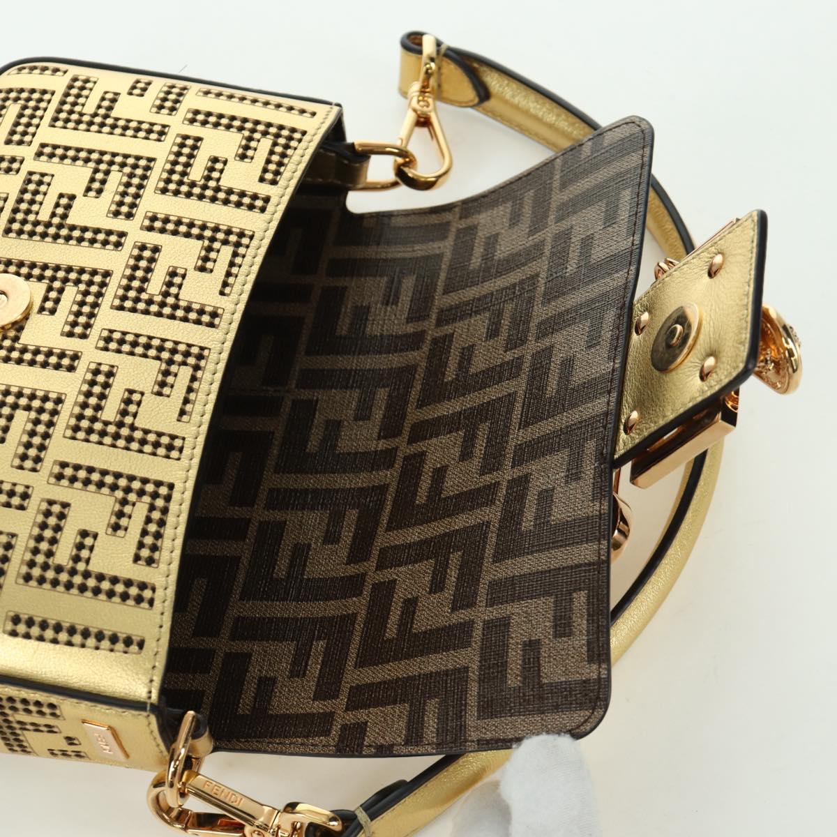 FENDI FENDACE Mini Bucket Shoulder Bag Leather Gold Auth ARZ750SM