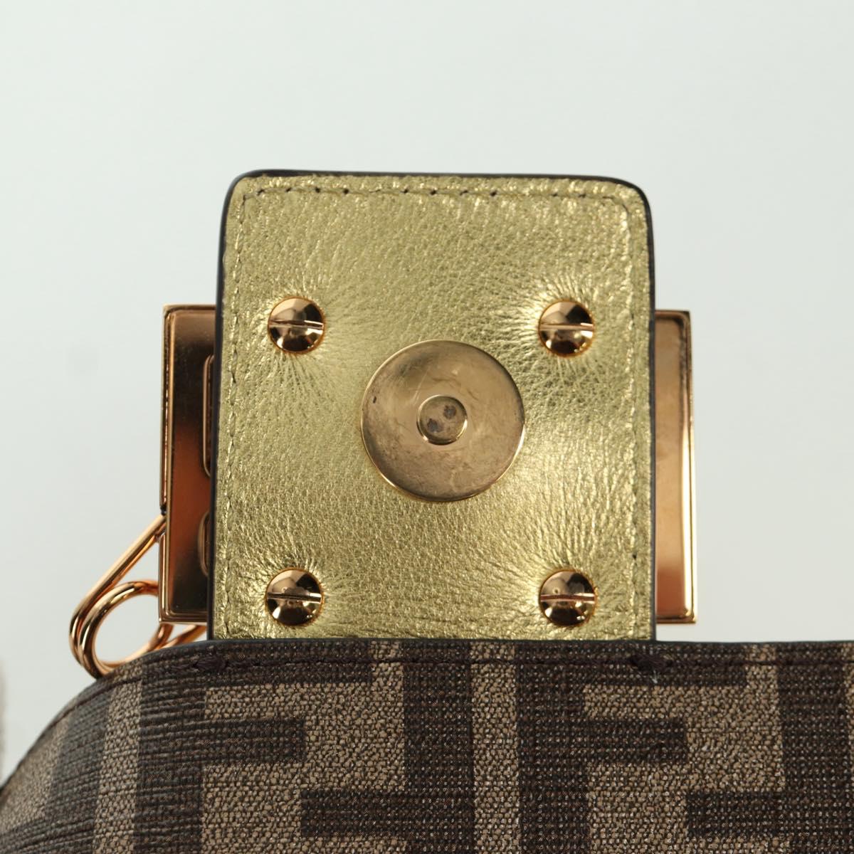 FENDI FENDACE Mini Bucket Shoulder Bag Leather Gold Auth ARZ750SM