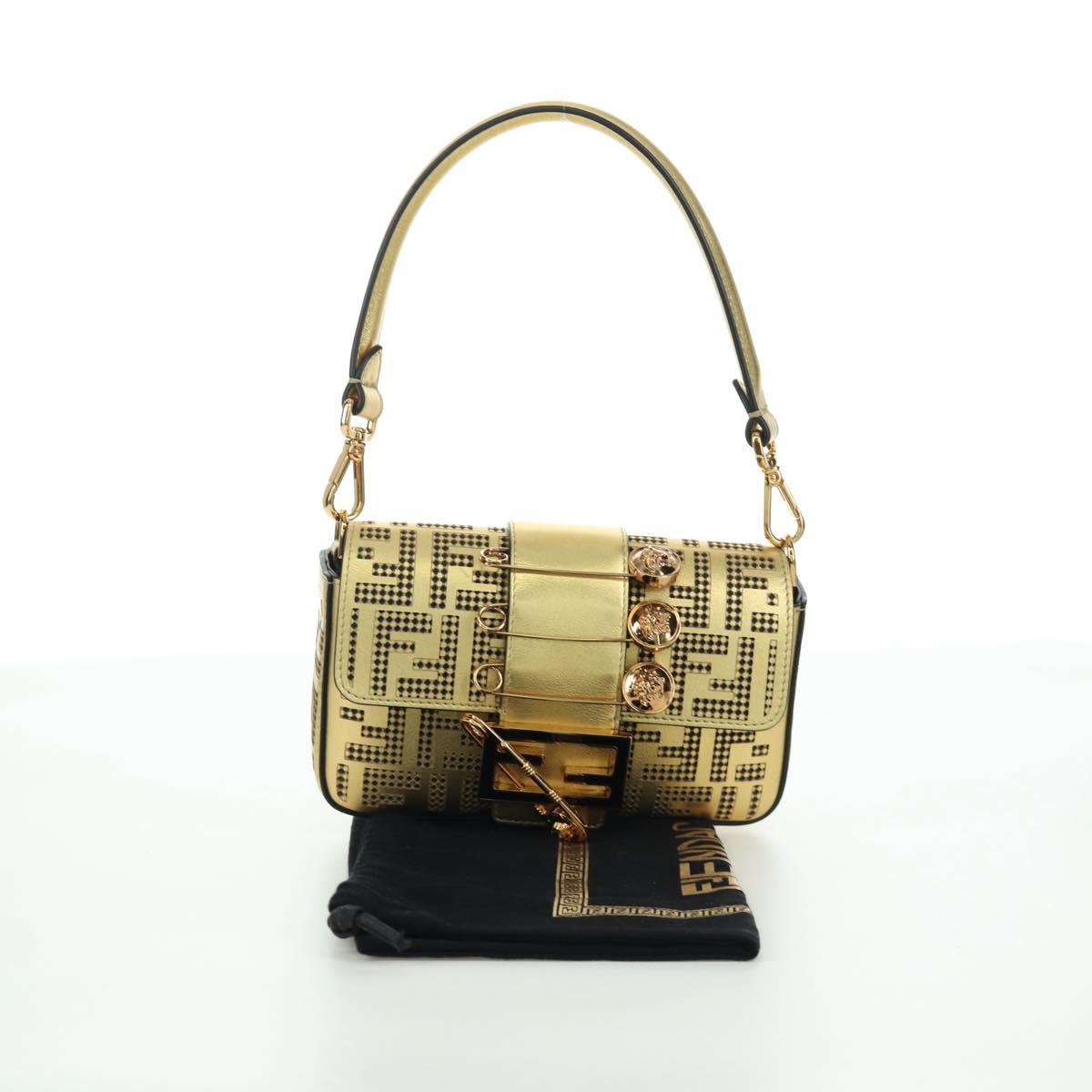 FENDI FENDACE Mini Bucket Shoulder Bag Leather Gold Auth ARZ750SM